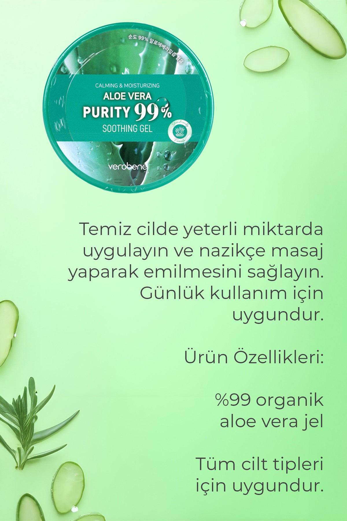 %99 Saf Aloe Vera Yatıştırıcı ve Nemlendirici Jel 300ml