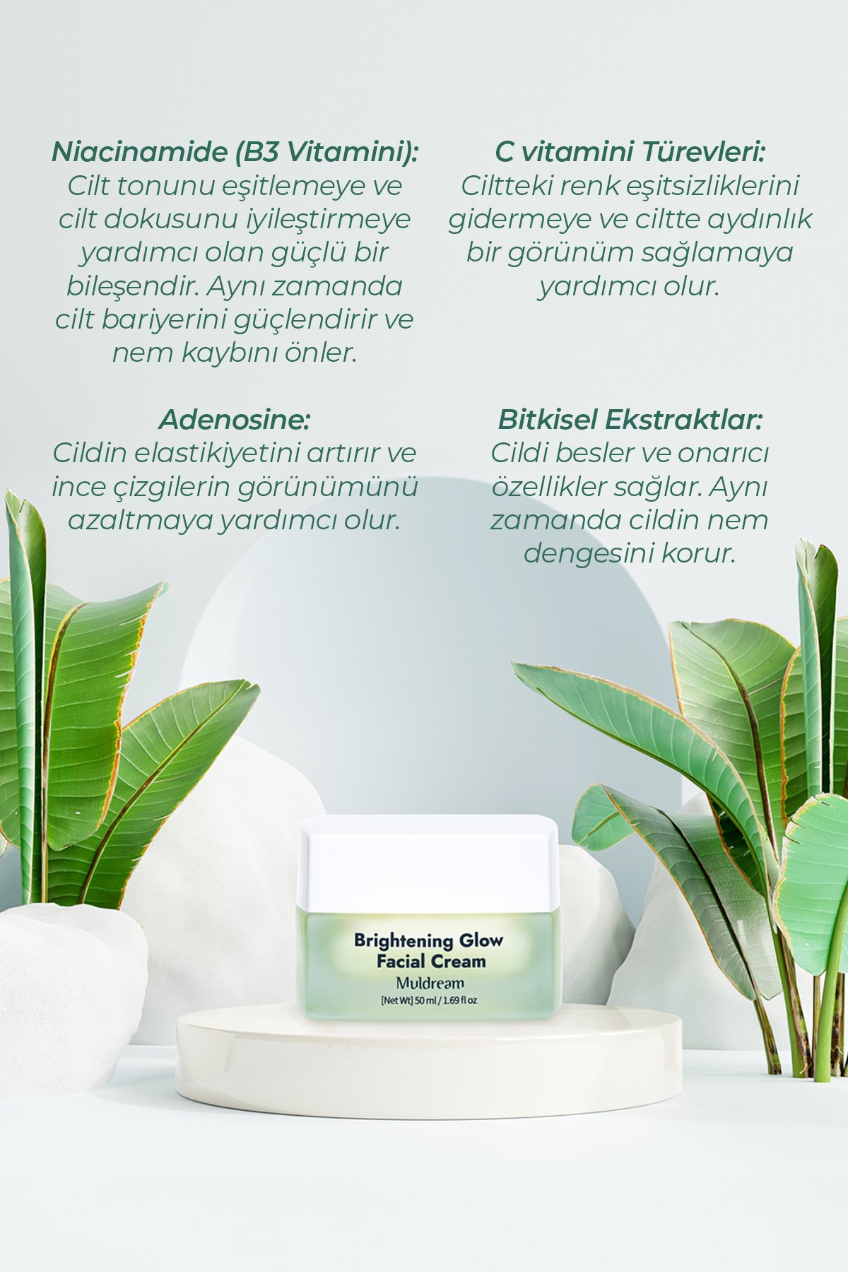 AHA ve C Vitamini İçeren Aydınlatıcı Işıltı Etkili Kore Yüz Kremi 50ml – Yenileyici & Anti-Aging Bakım