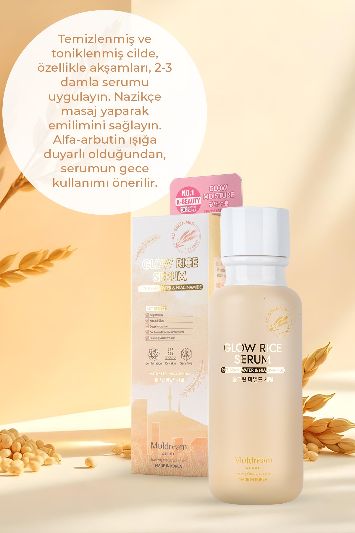 Glow Rice Hassas Ciltler İçin Aydınlatıcı Onarıcı Kore Nemlendirici Serum 110ML