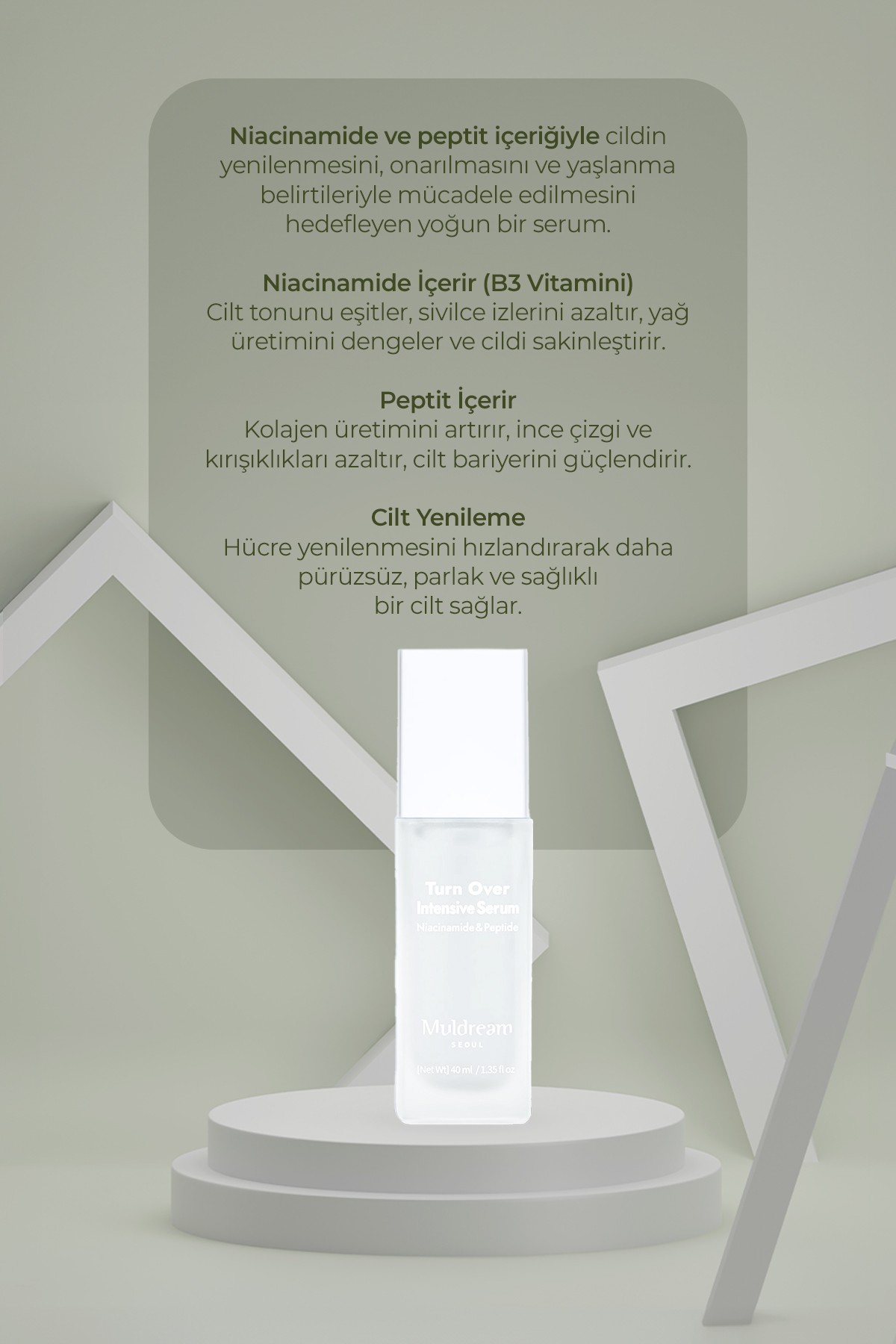 Niacinamide ve Peptit İçerikli Sıkılaştırıcı Yenileyici Kore Yoğun Bakım Serumu 40ml – Anti-Aging & Elastikiyet Artırıcı