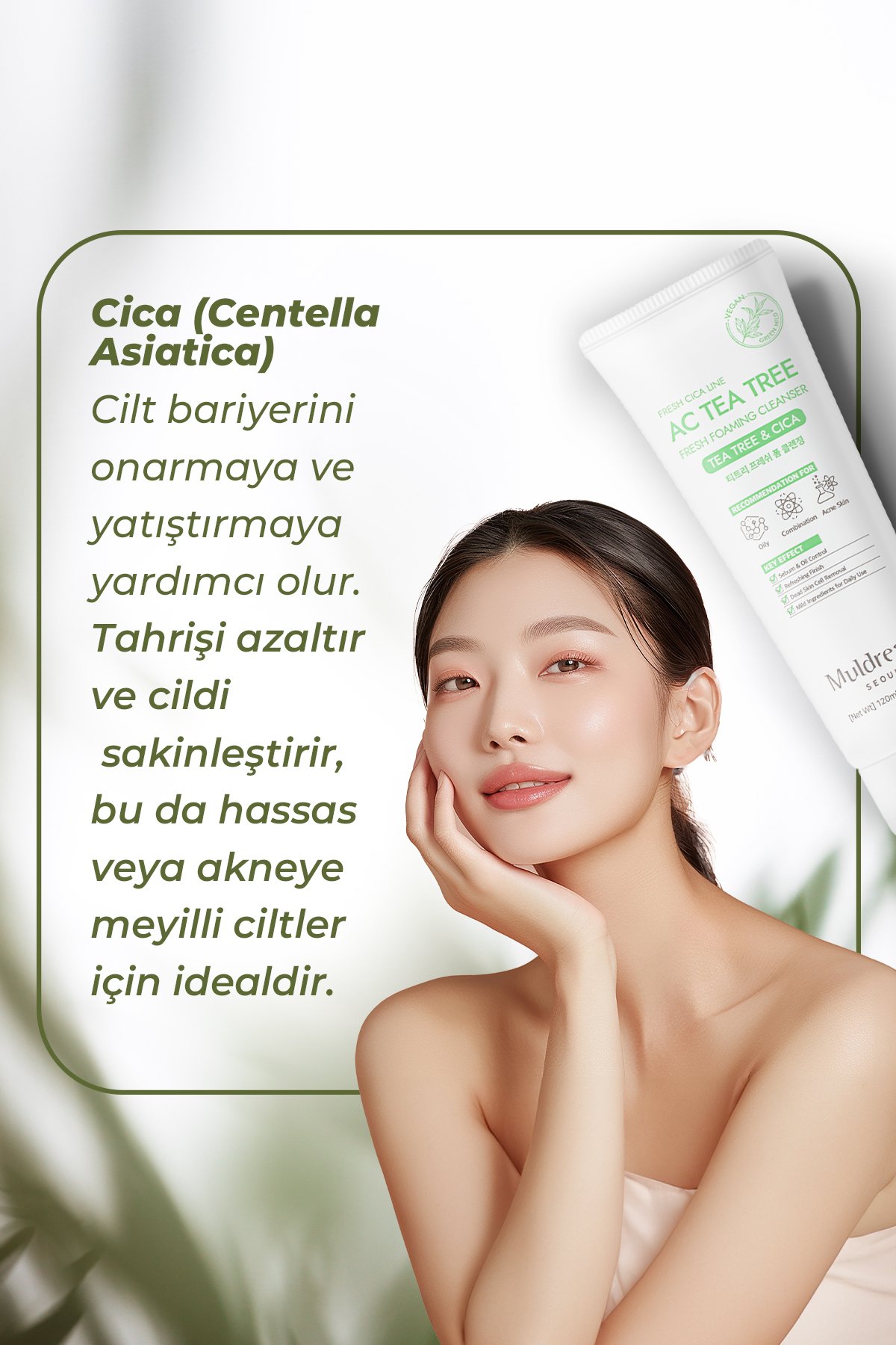 Çay Ağacı Yağı İçeren Sebum Arındırıcı Akne Karşıtı Kore Temizleyici Köpük 120ml – Yatıştırıcı & Gözenek Temizleyici