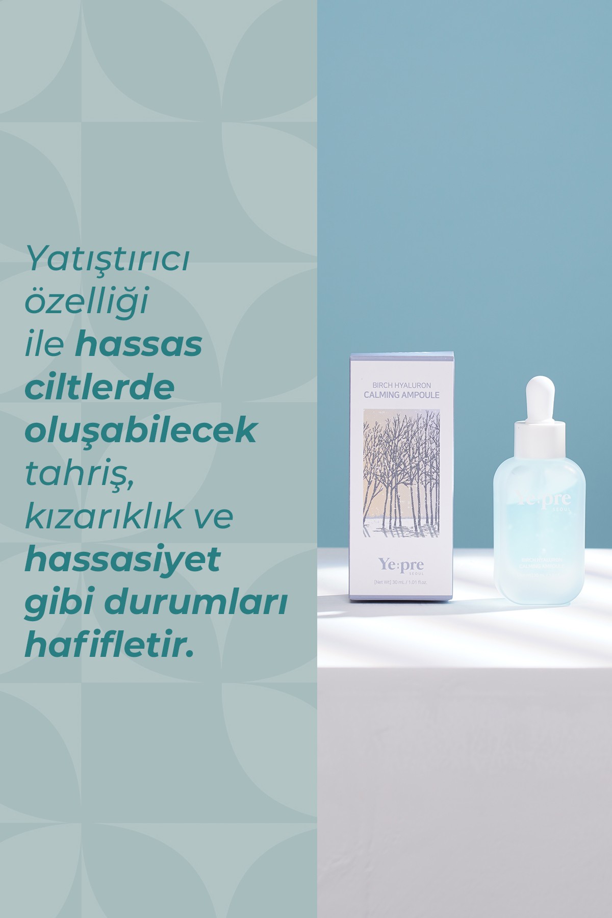 Huş Ağacı Özü ve Hyalüronik Asit İçeren Kore Nemlendirici Yatıştırıcı Ampul 30ml – Cilt Bariyeri Güçlendirici & Antioksidan Koruma