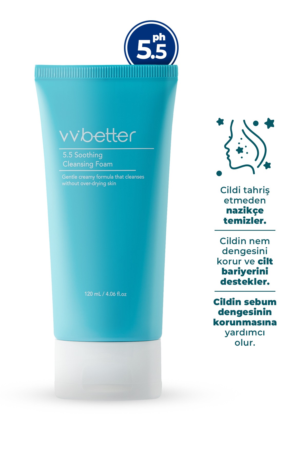 VVBETTER Kore Yatıştırıcı Temizleme Köpüğü pH 5.5 – Sebum Dengeleyici & Cilt Bariyeri Destekleyici 120 ml