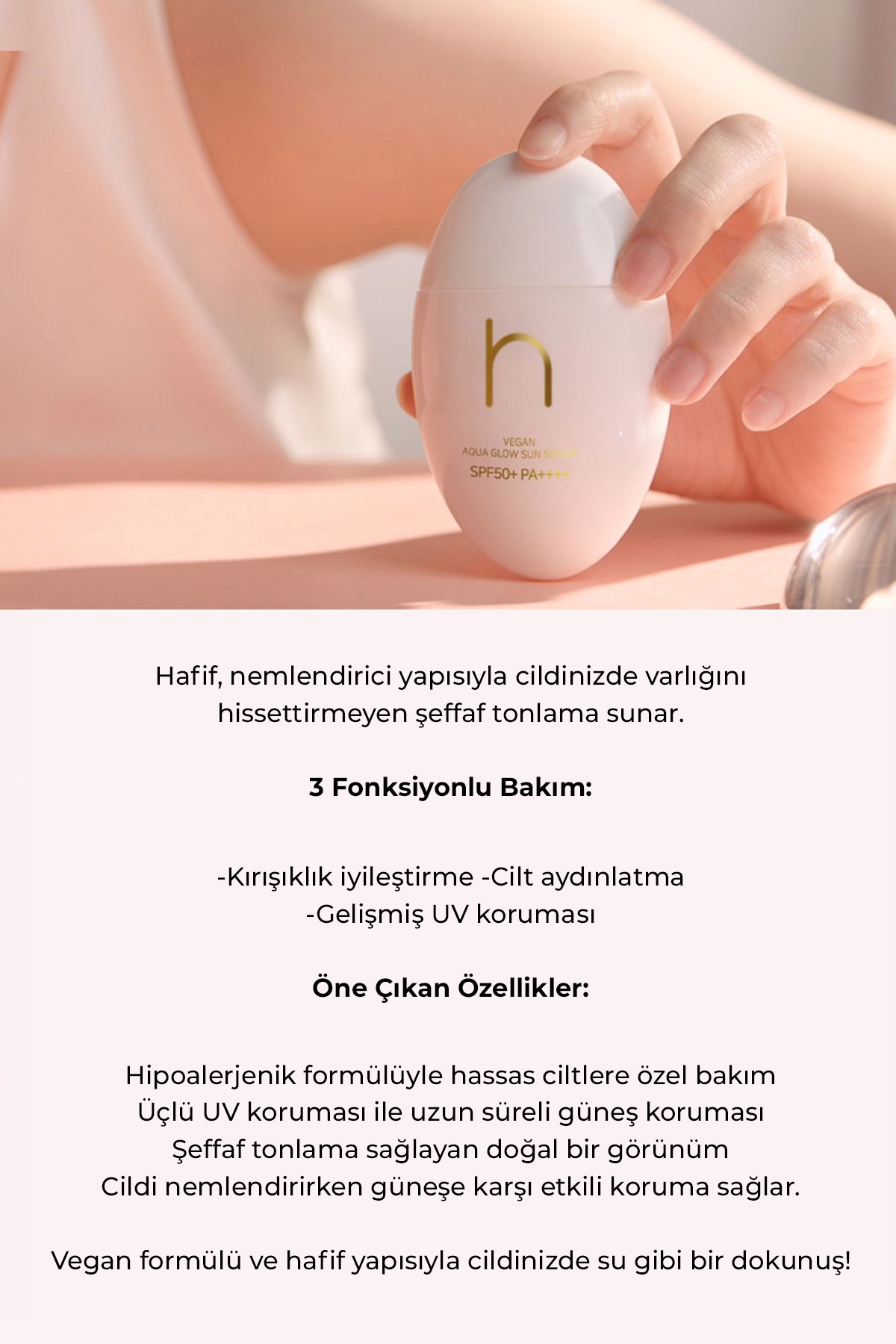 Vegan Işıltı Etkili Kore Güneş Serumu SPF50 PA++++ 50ml – Nemlendirici & Kırışıklık Karşıtı UV Koruma