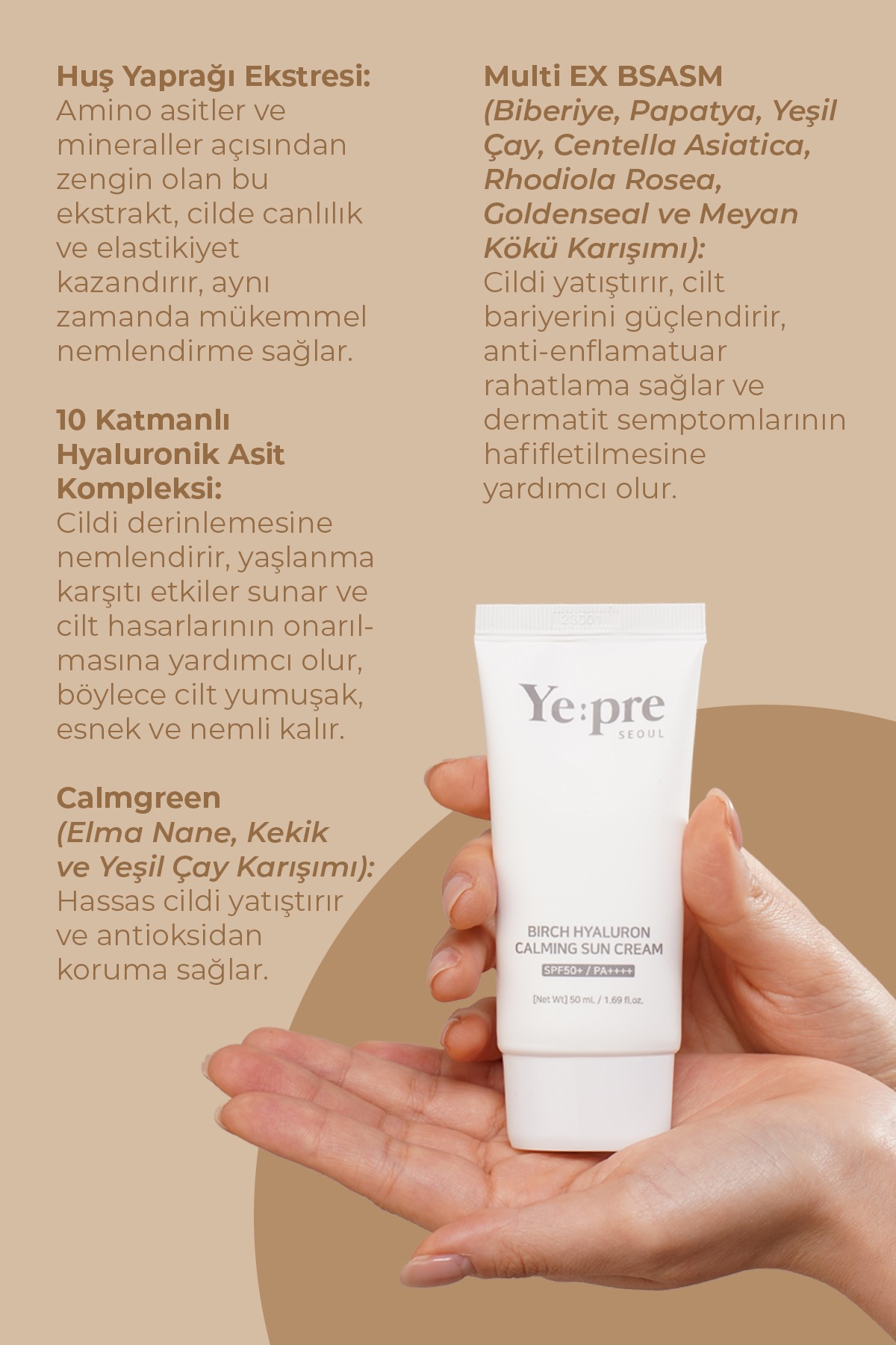 Huş Ağacı Özü İçeren Yatıştırıcı Kore Güneş Kremi SPF50 PA++++ 50ml – Hassas Cilt Koruyucu & Nemlendirici Bakım