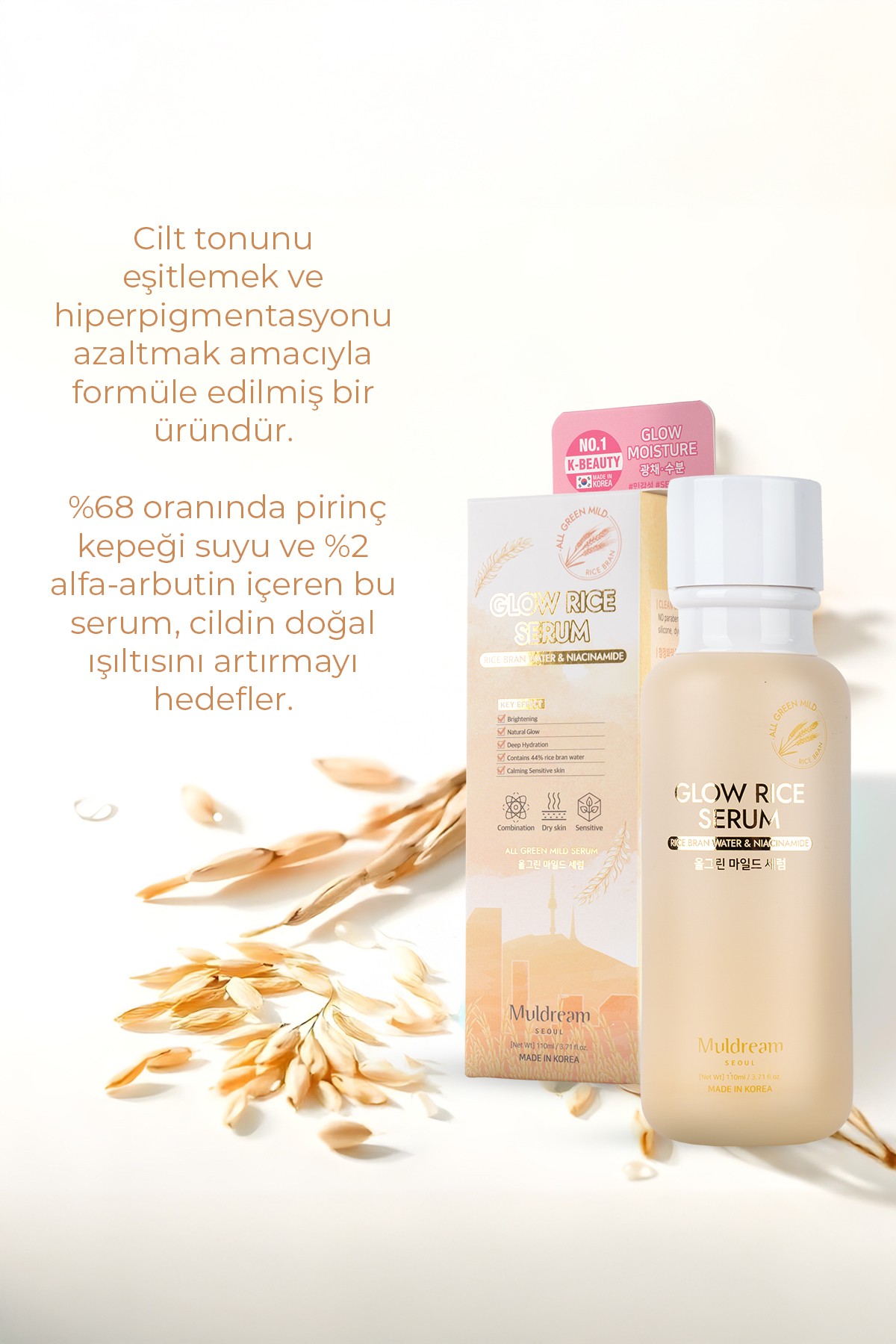 Glow Rice Hassas Ciltler İçin Aydınlatıcı Onarıcı Kore Nemlendirici Serum 110ML