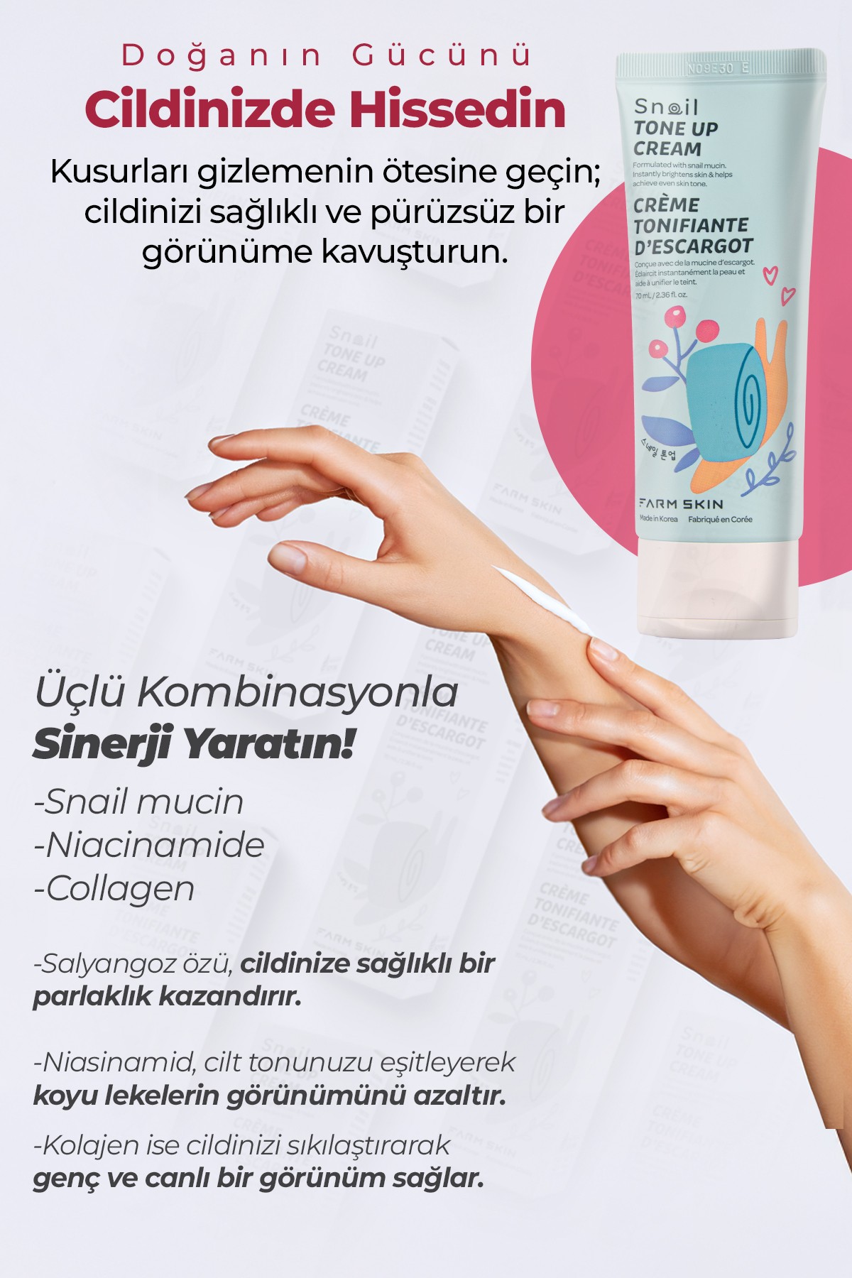 Cilt Tonu Eşitleyici Aydınlatıcı Etkili Kore Salyangoz Kremi 70ml – Onarıcı & Elastikiyet Sağlayıcı