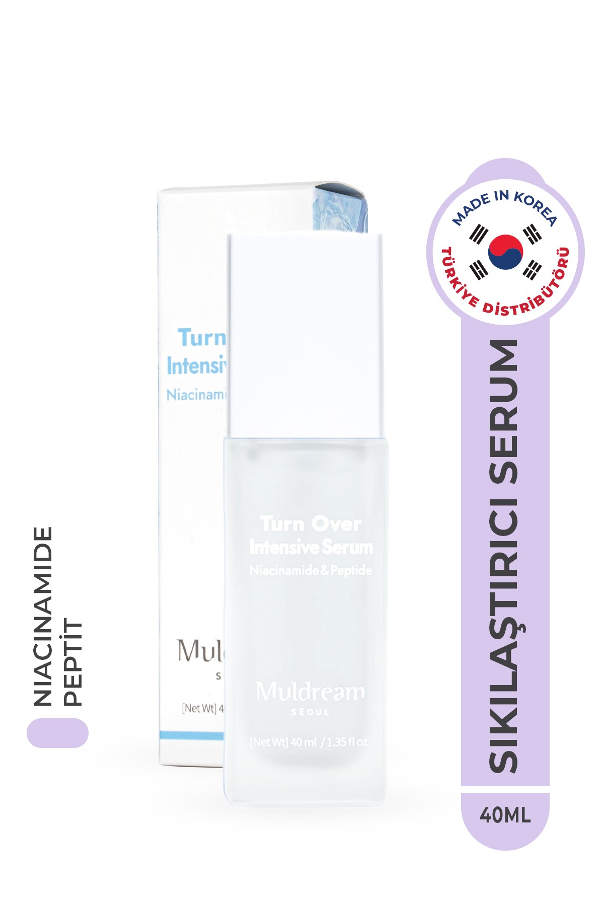 MULDREAM Niacinamide ve Peptit İçerikli Sıkılaştırıcı Yenileyici Kore Yoğun Bakım Serumu 40ml – Anti-Aging & Elastikiyet Artırıcı