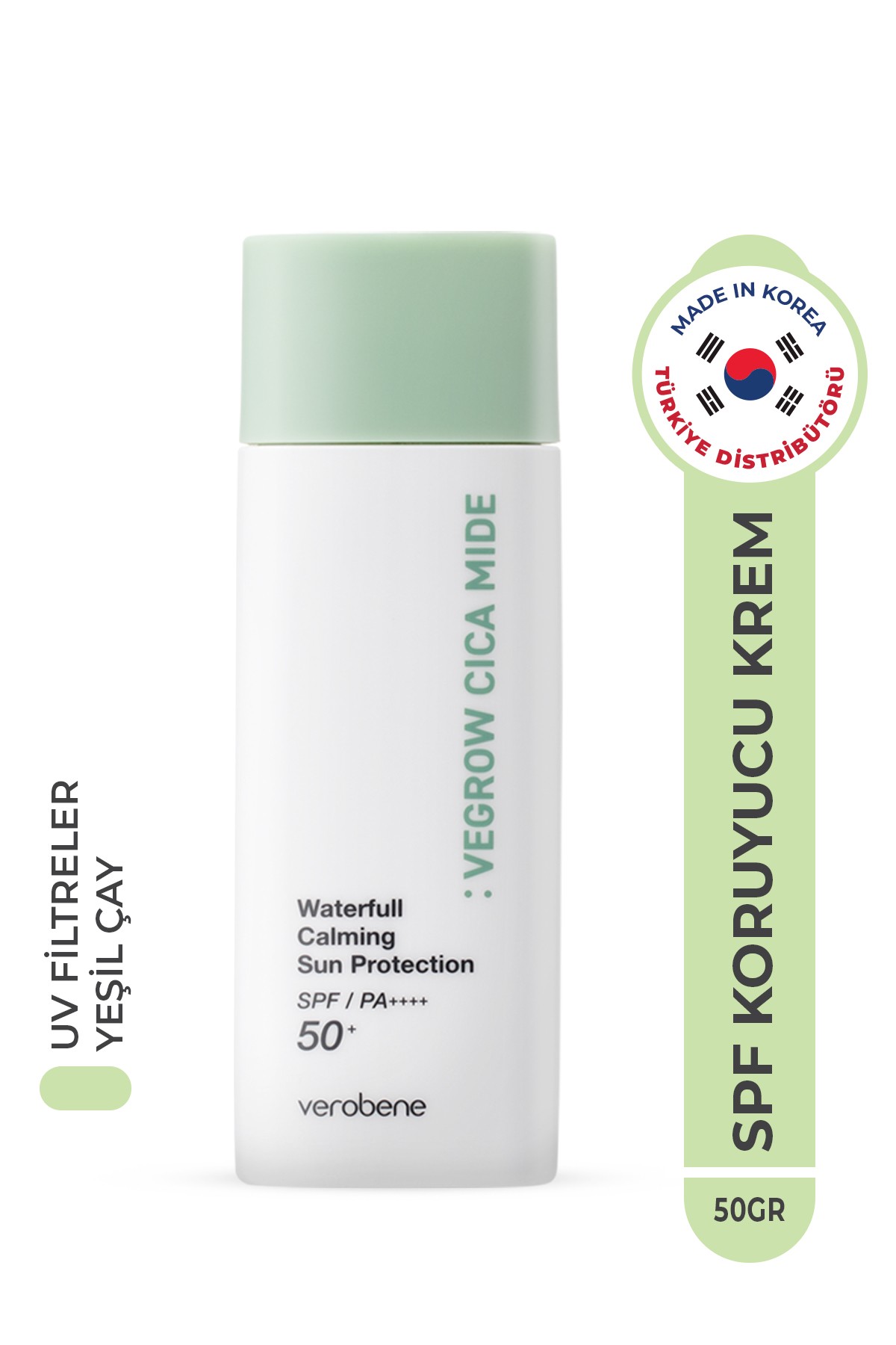 Vegrow Cica Mide Waterfull Sun Protection Vegan Yatıştırıcı Güneş Kremi SPF50 Yüksek Koruma Kore 50g