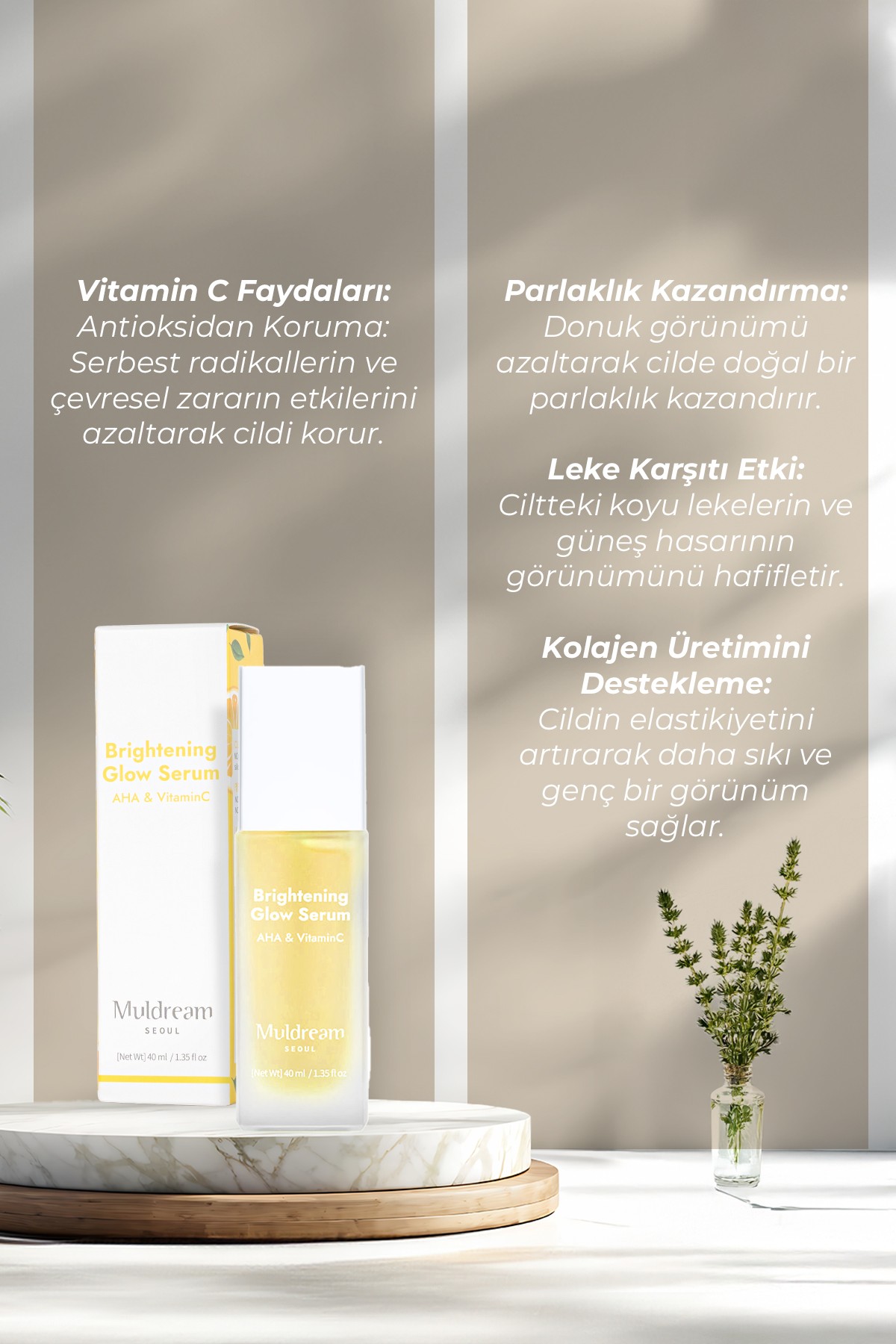 AHA ve C Vitamini İçeren Aydınlatıcı Işıltı Etkili Kore Serum 40ml – Peeling & Anti-Aging Bakım