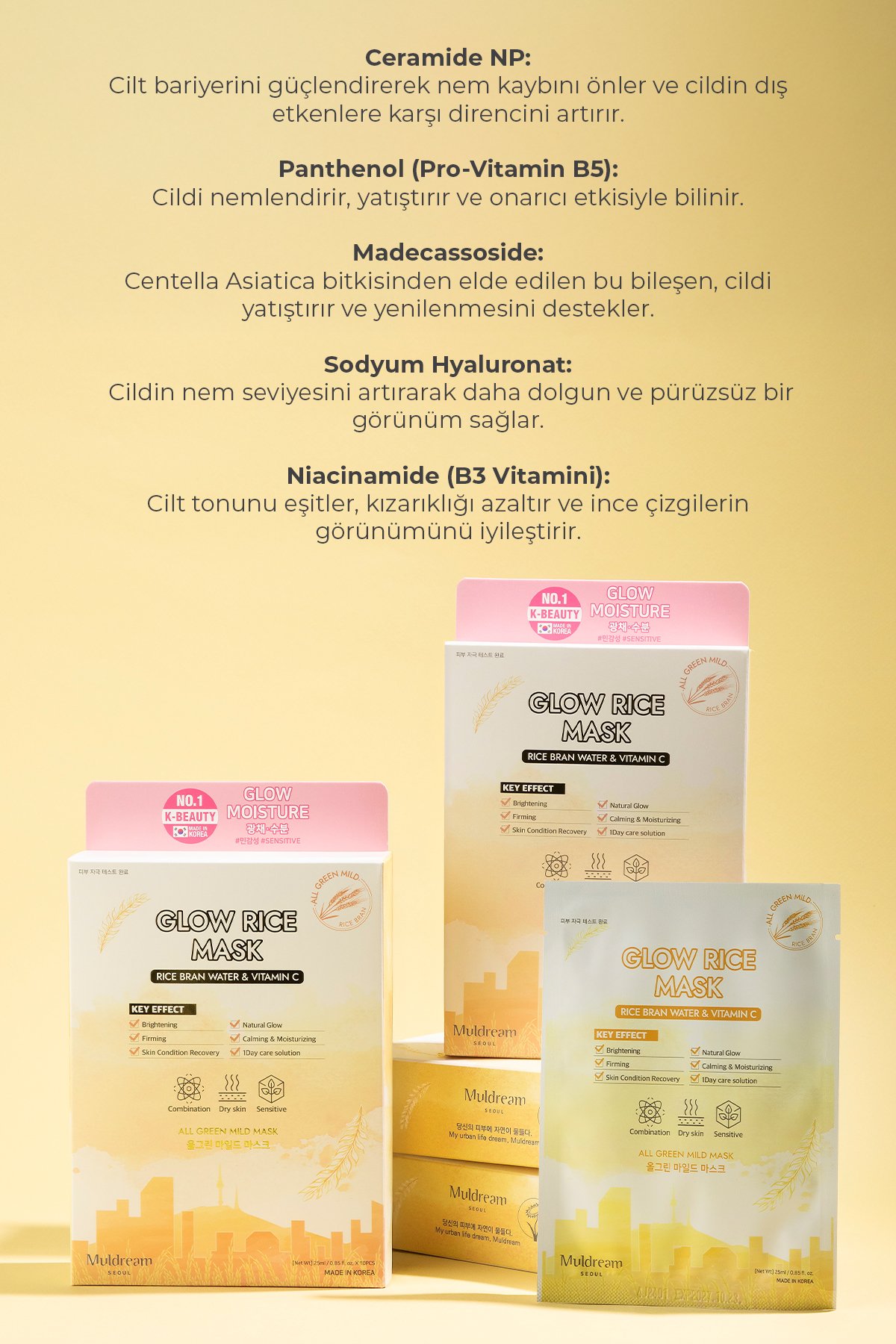 Glow Rice Pirinç Kepeği ve Vitamin C ile Aydınlatıcı Yenileyici Kore Yüz Maskesi 25ml