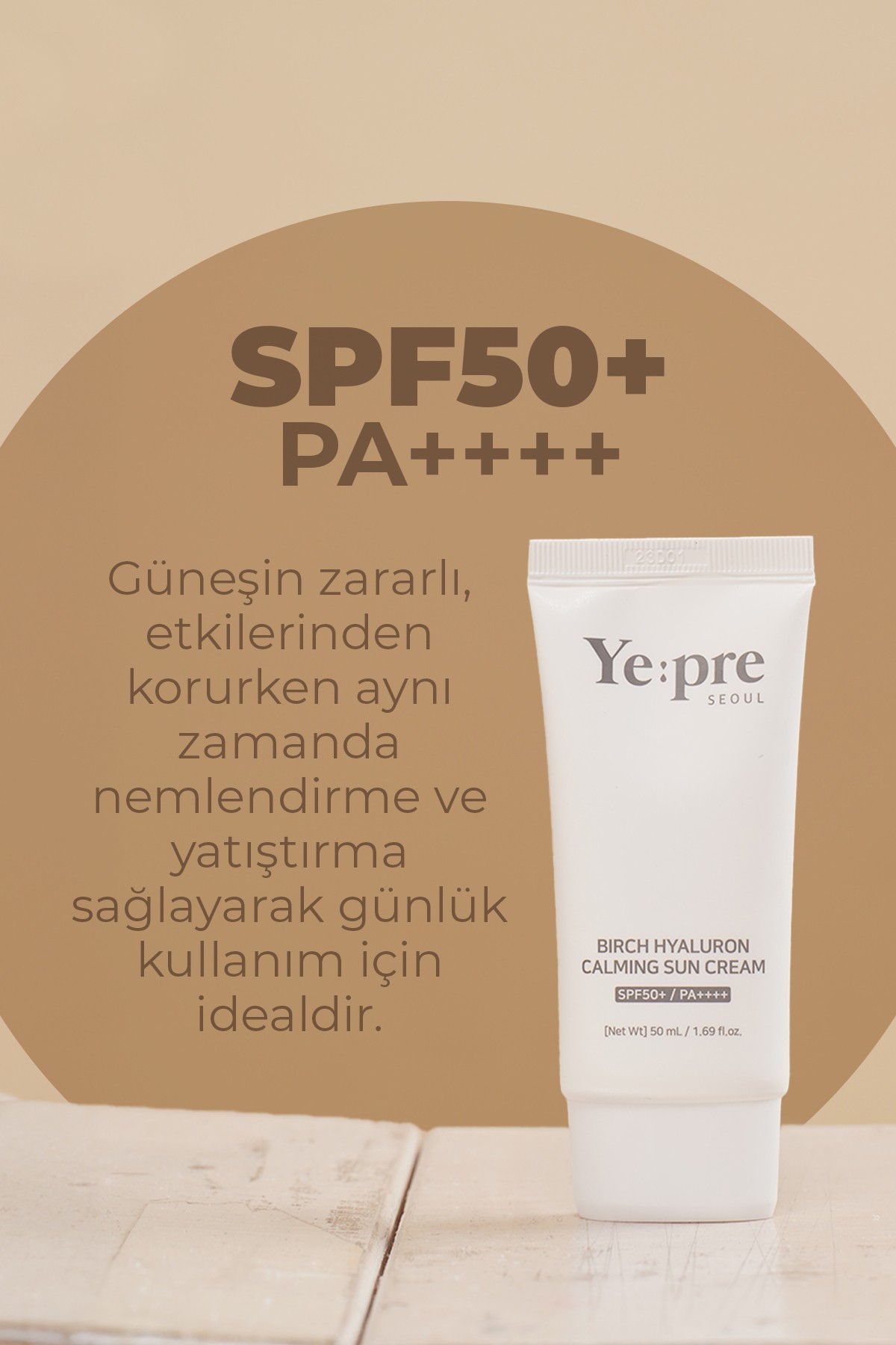 Huş Ağacı Özü İçeren Yatıştırıcı Kore Güneş Kremi SPF50 PA++++ 50ml – Hassas Cilt Koruyucu & Nemlendirici Bakım