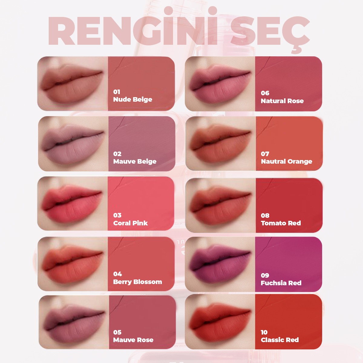 Gün Boyu Kalıcı, Kadife Dokulu, Mat, Kore Lip Tint – Pretty Water Velvet Tint 2.6g (TOMATO RED)