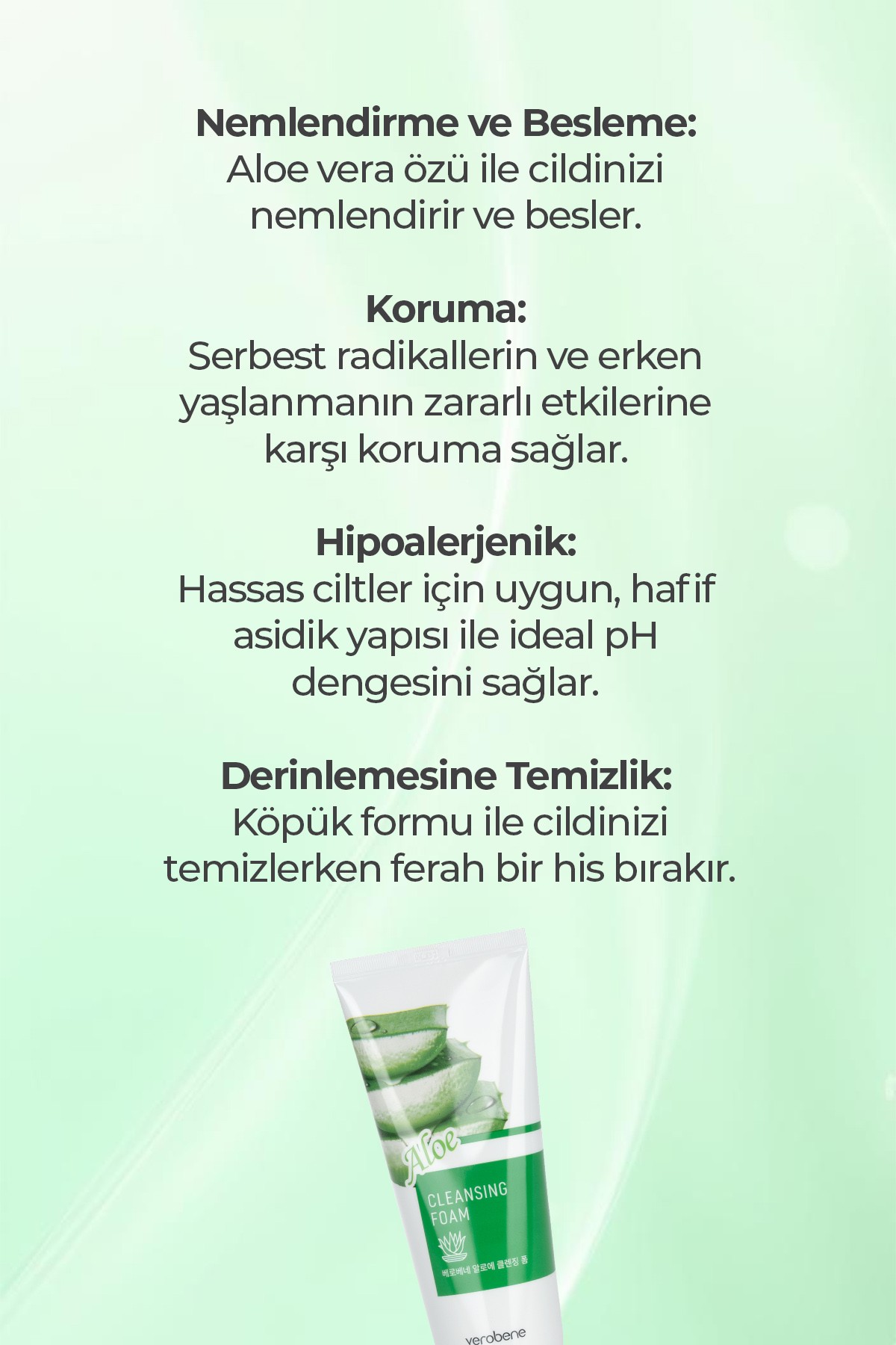 Aloe Vera İçerikli Nemlendirici ve Yatıştırıcı Yüz Temizleme Köpüğü 150ml