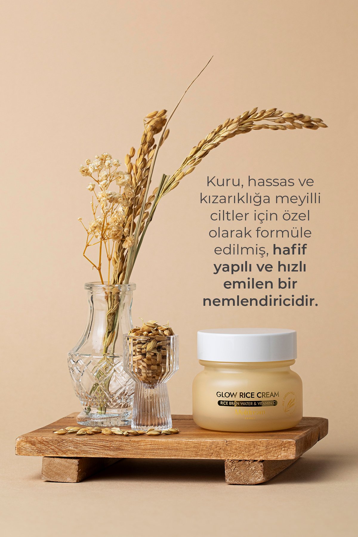 Glow Rice Cream Hassas Ciltler İçin Aydınlatıcı Onarıcı Nemlendirici Yüz Kremi 50ml