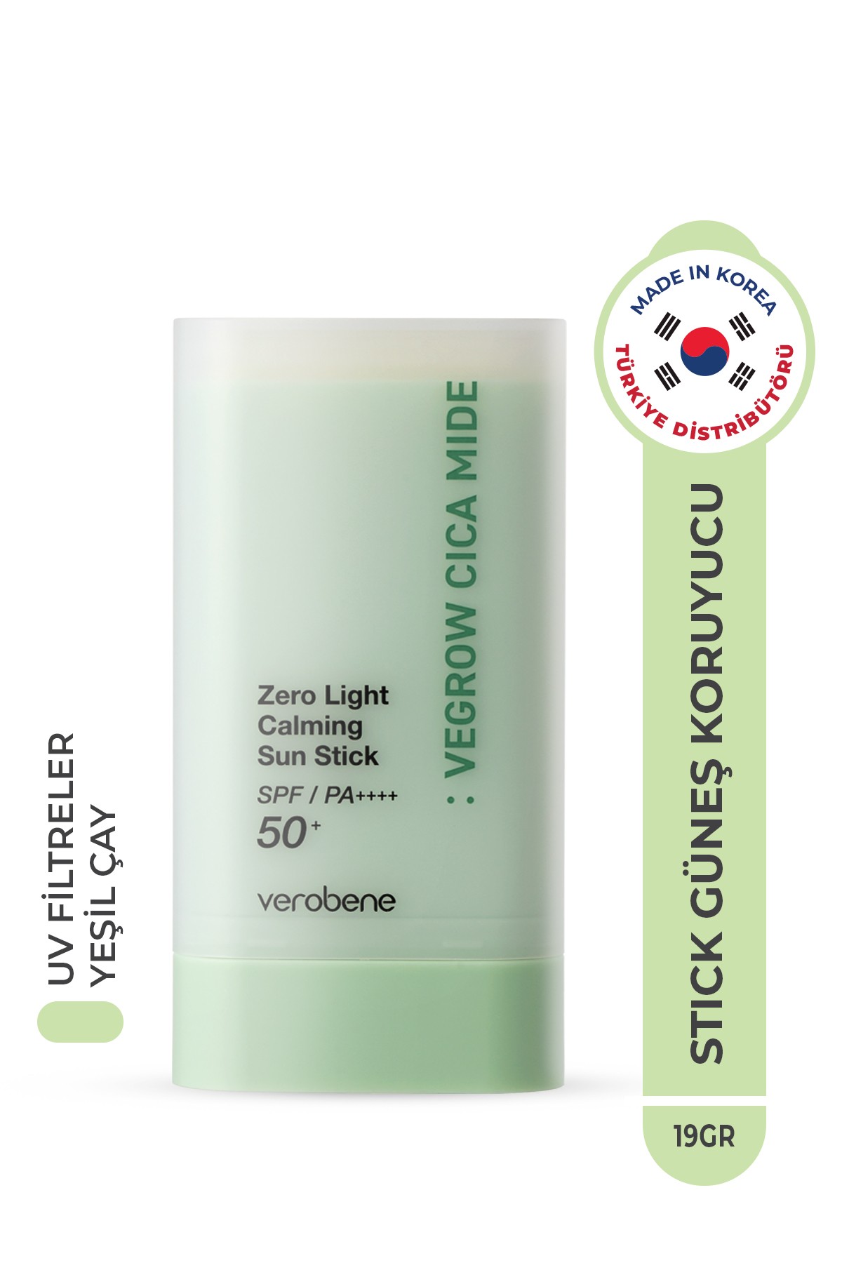 Vegrow Cica Mide Zero Light Sun Stick SPF50 Yüksek Koruma Stick Güneş Koruyucu Vegan Kore 19g