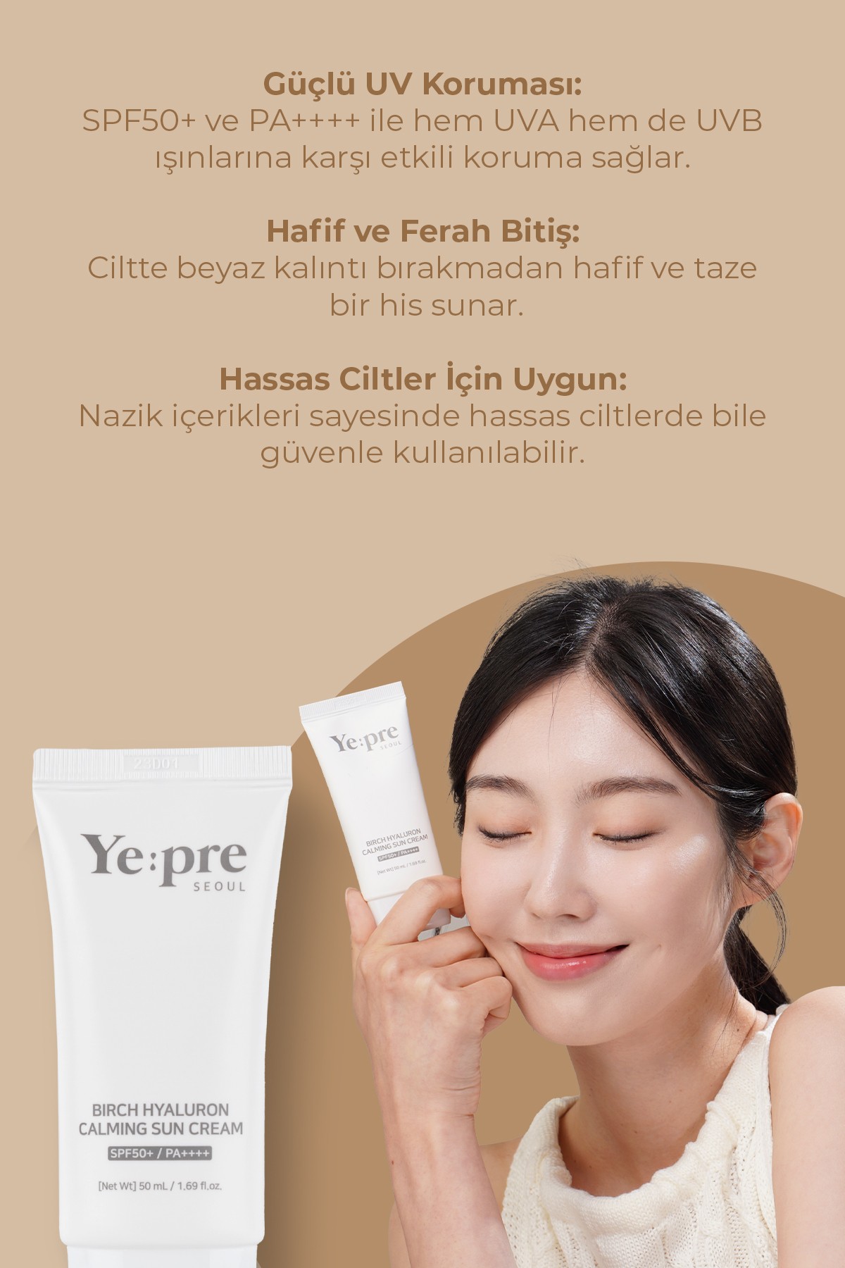 Huş Ağacı Özü İçeren Yatıştırıcı Kore Güneş Kremi SPF50 PA++++ 50ml – Hassas Cilt Koruyucu & Nemlendirici Bakım