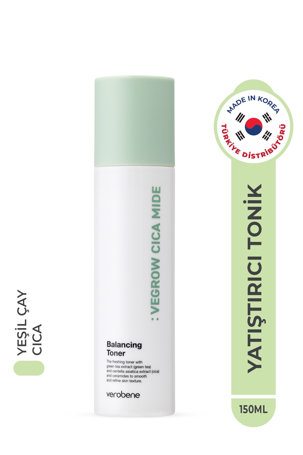 Vegrow Cica Mide Balancing Toner Arındırıcı Dengeleyici Vegan Yeşil Çay Özlü Tonik Kore 150ml