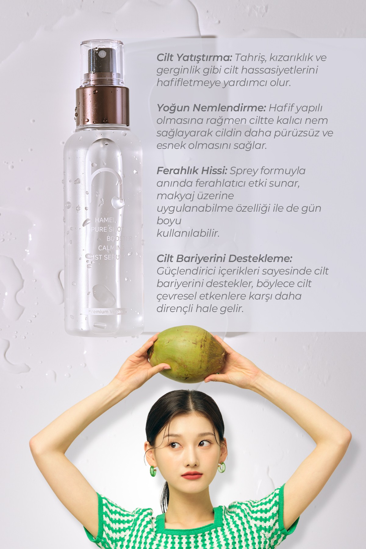 HAMEL Saf Nemlendirici Yatıştırıcı Mist Kore Serum 100ml – Cilt Bariyeri Güçlendirici & Hipoalerjenik Bakım