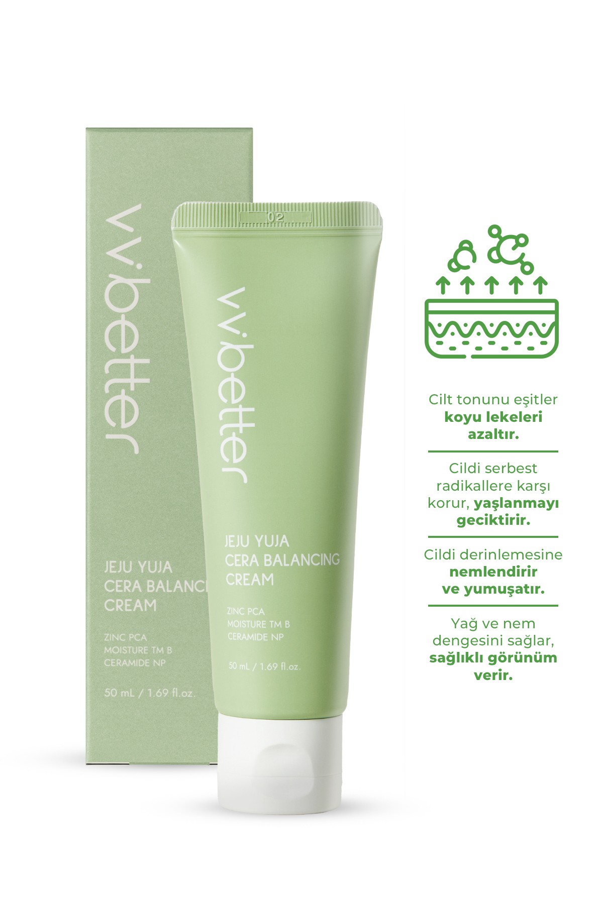 VVBETTER Jeju Yuja Cilt Dengeleyici ve Nemlendirici Sıkılaştırıcı Kore Krem – 50ml | Sebum Dengeleyici & Aydınlatıcı