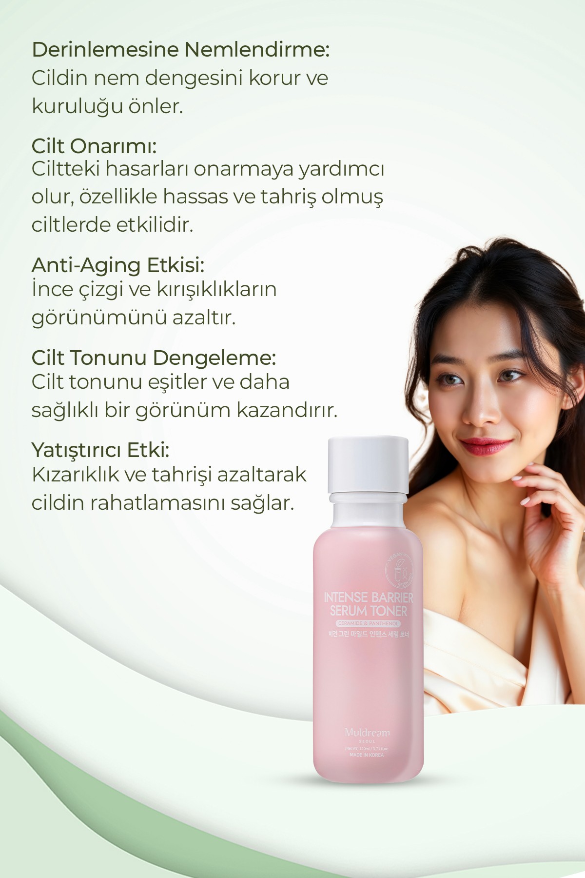 MULDREAM Hassas Ciltler İçin Cilt Bariyeri Güçlendirici S.O.S Kore Serum 110ml – Onarıcı & Yoğun Nem Bakımı