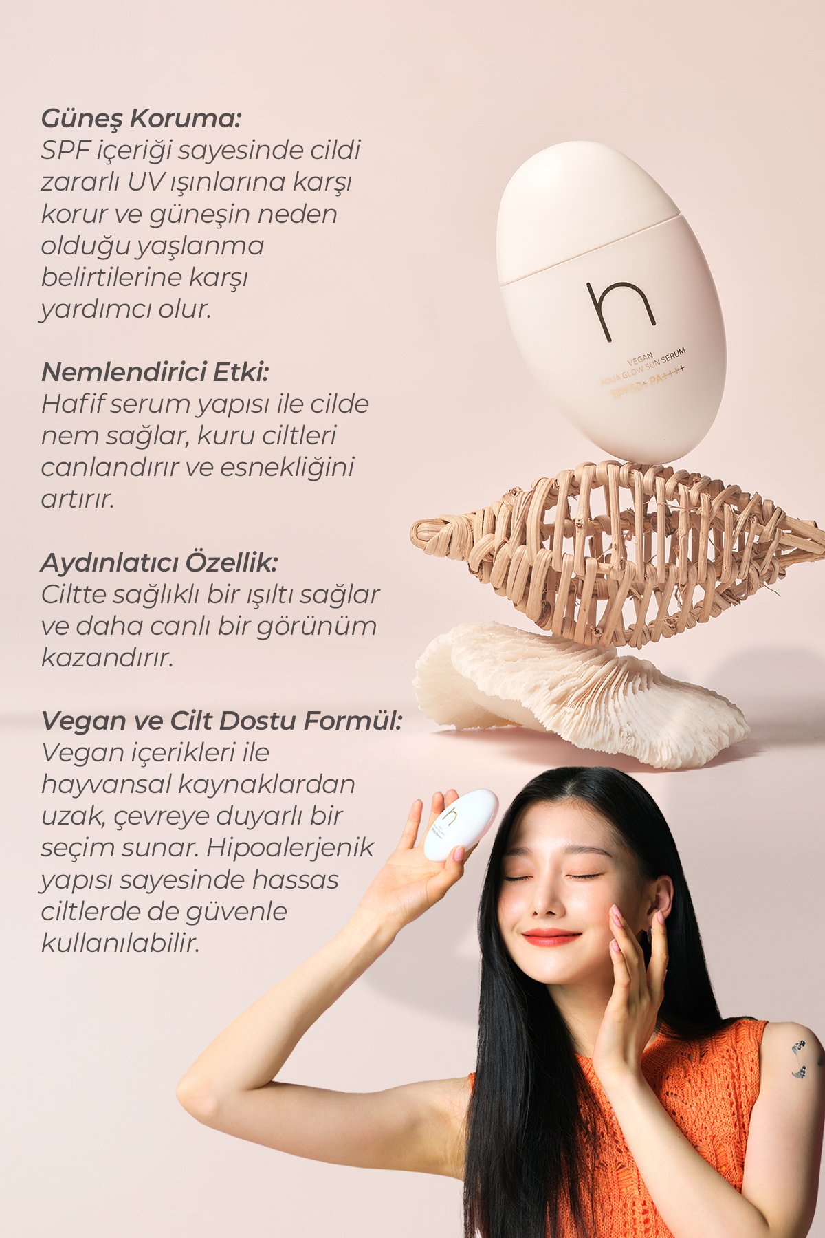 Vegan Işıltı Etkili Kore Güneş Serumu SPF50 PA++++ 50ml – Nemlendirici & Kırışıklık Karşıtı UV Koruma