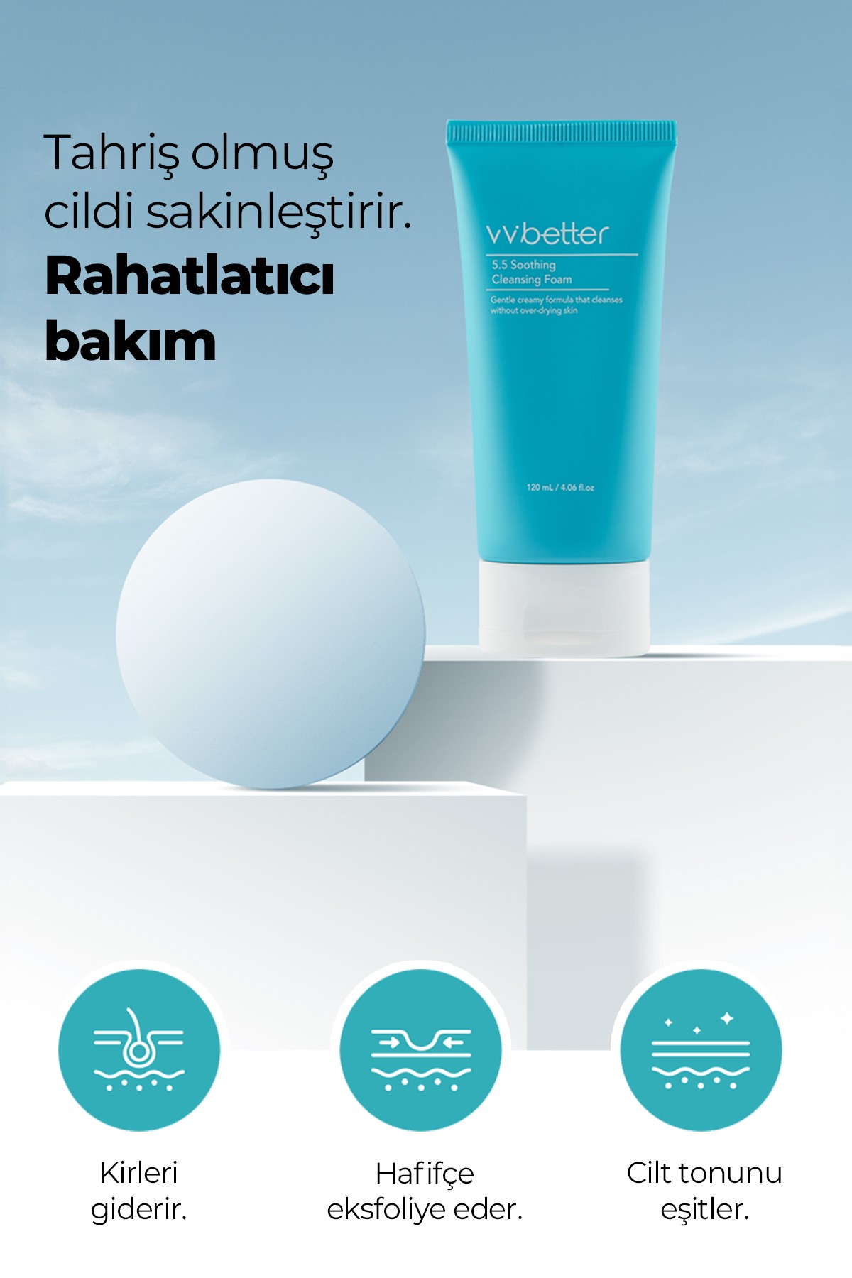 VVBETTER Kore Yatıştırıcı Temizleme Köpüğü pH 5.5 – Sebum Dengeleyici & Cilt Bariyeri Destekleyici 120 ml