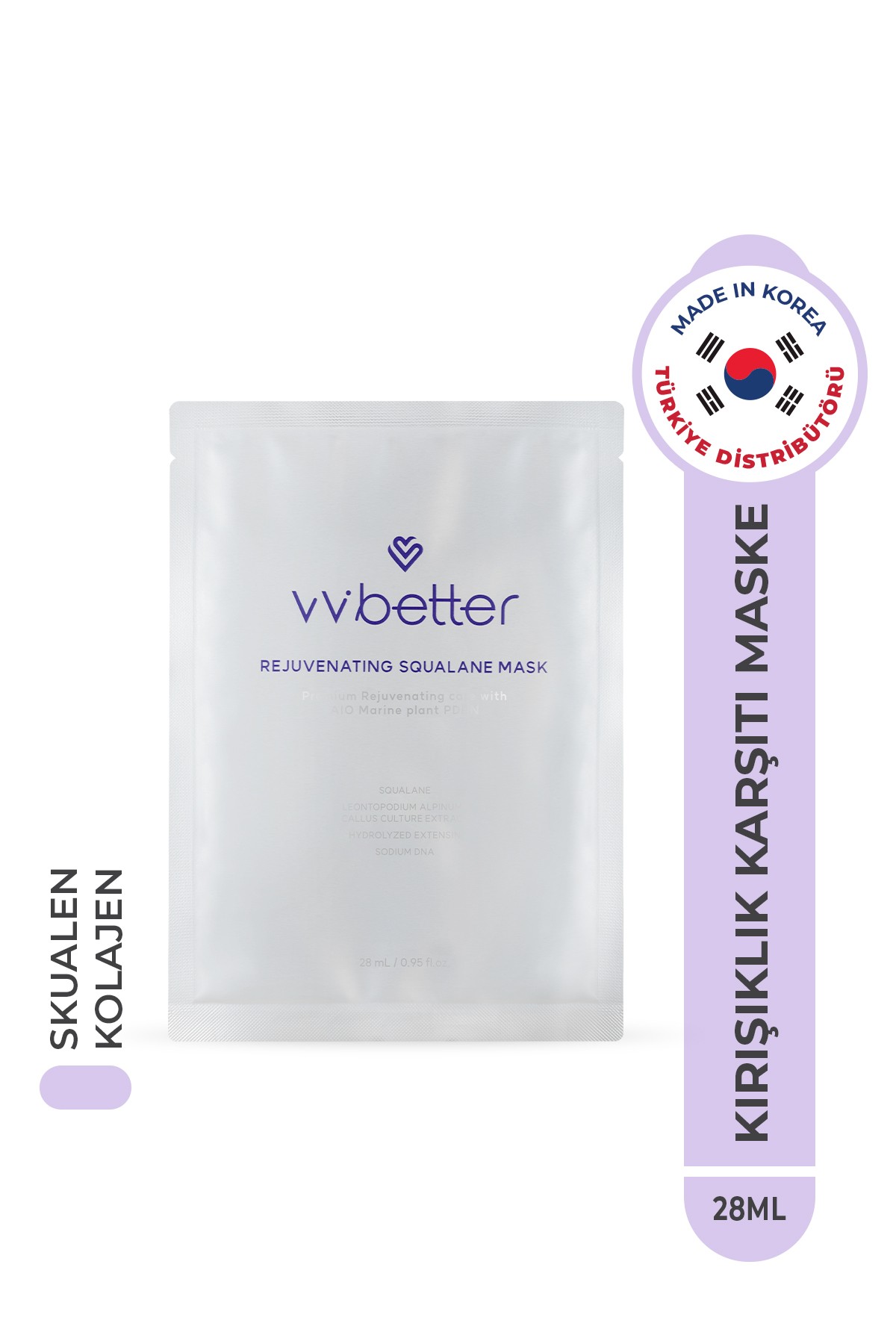 VVBETTER Canlandırıcı ve Nemlendirici Skualen İçerikli Kore Yüz Maskesi – Yaşlanma Karşıtı & Hücre Yenileyici 28 ml