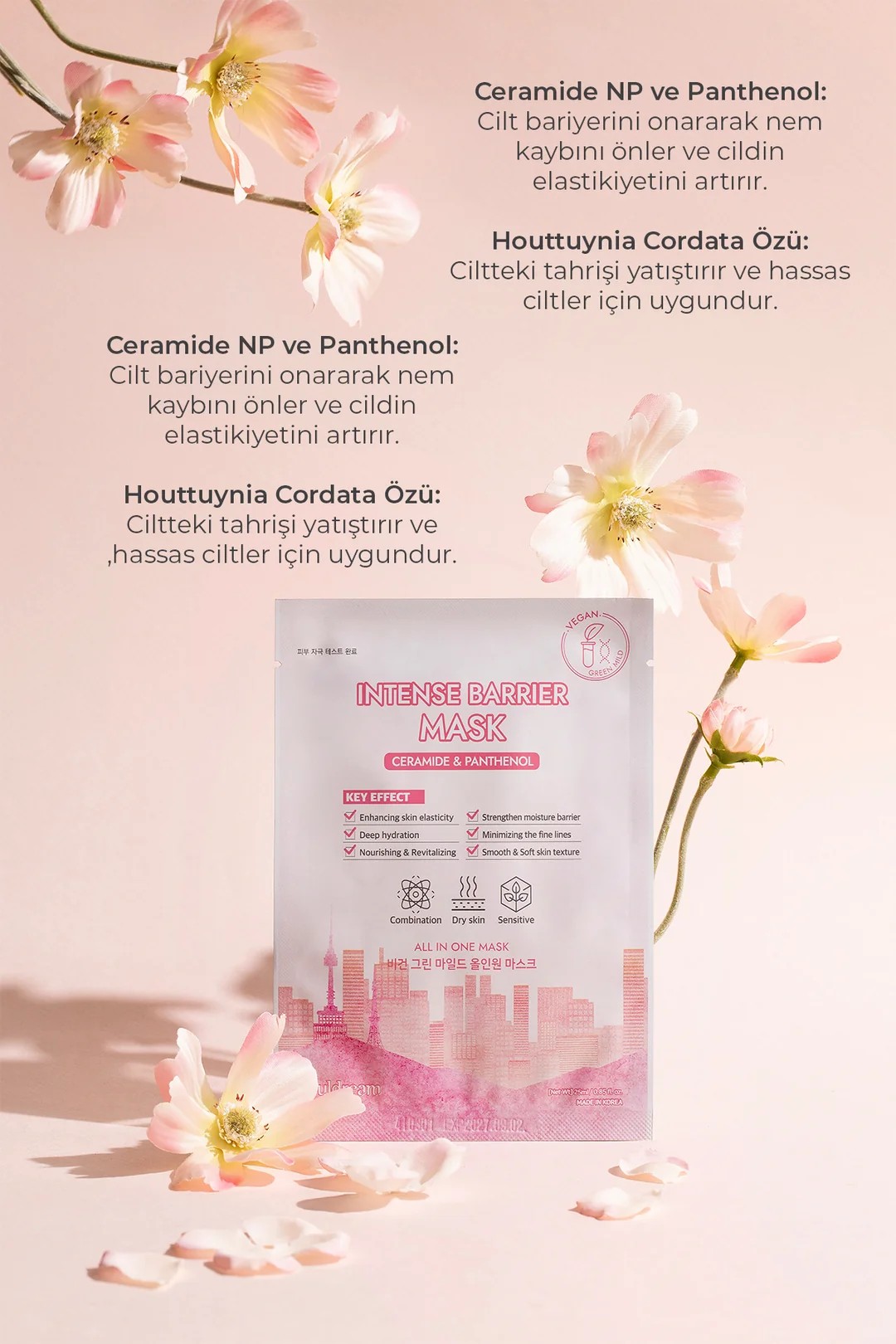 İntense Barrier Mask Kağıt Yüz Maskesi Kuru ve Hassas Cilt Onarıcı Bariyer Güçlendirici Kore 25ml