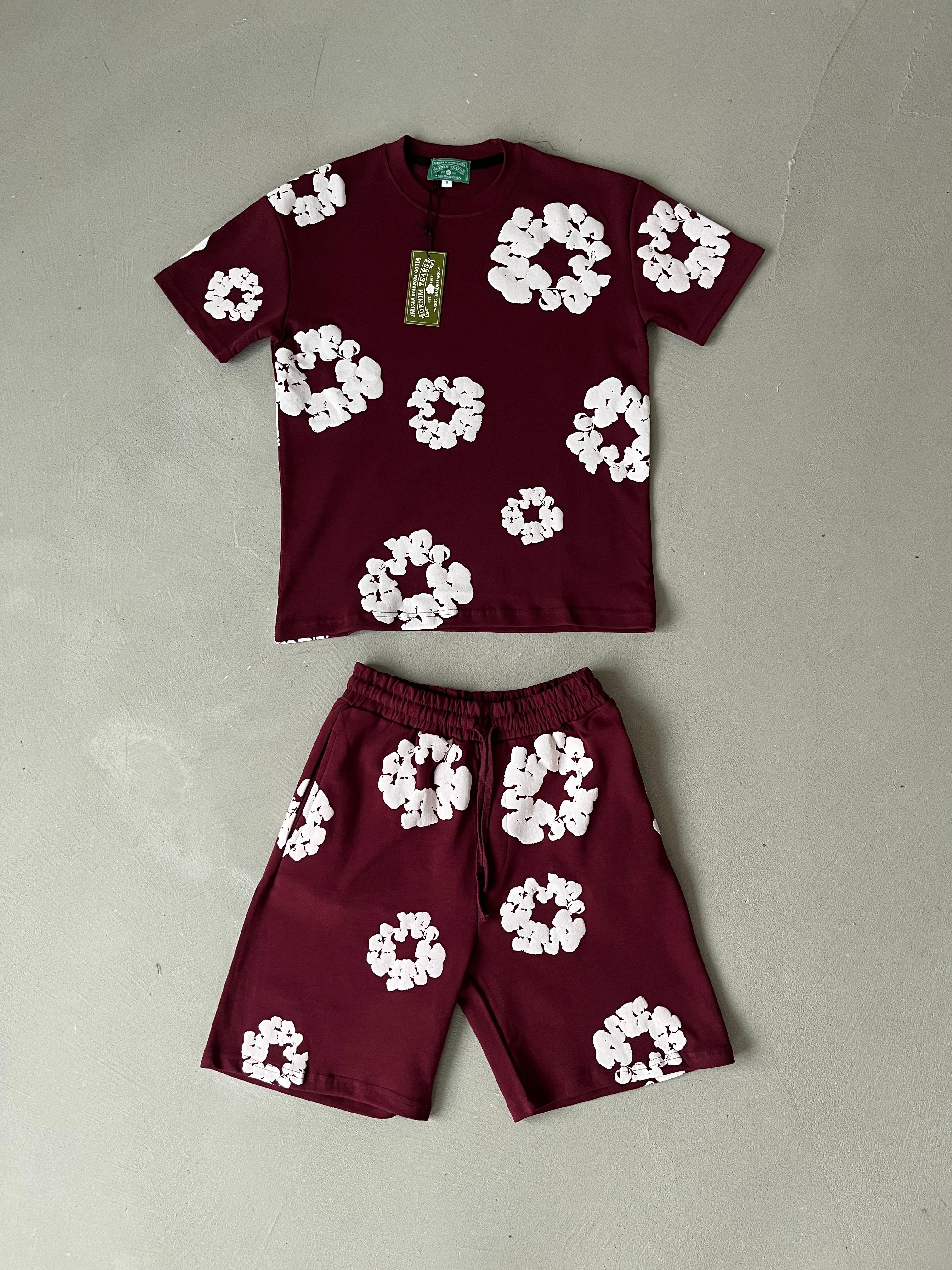 Denim Tears Yazlık Takımı - Bordo-Beyaz
