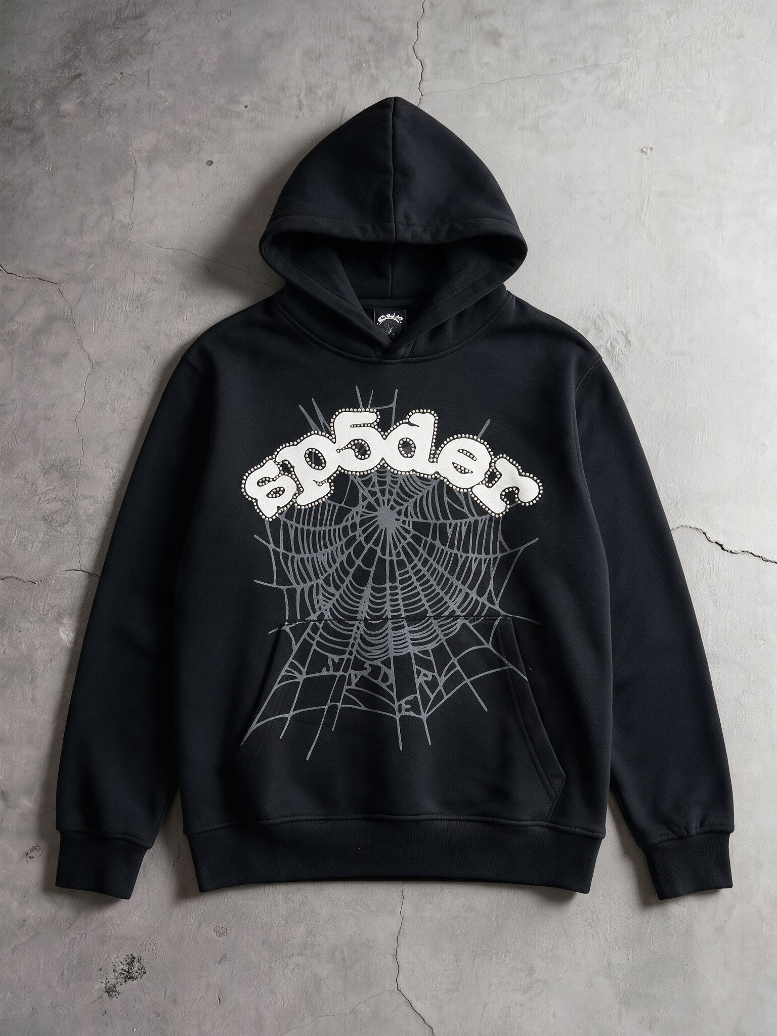 Sp5der Kapşonlu Hoodie Siyah Beyaz
