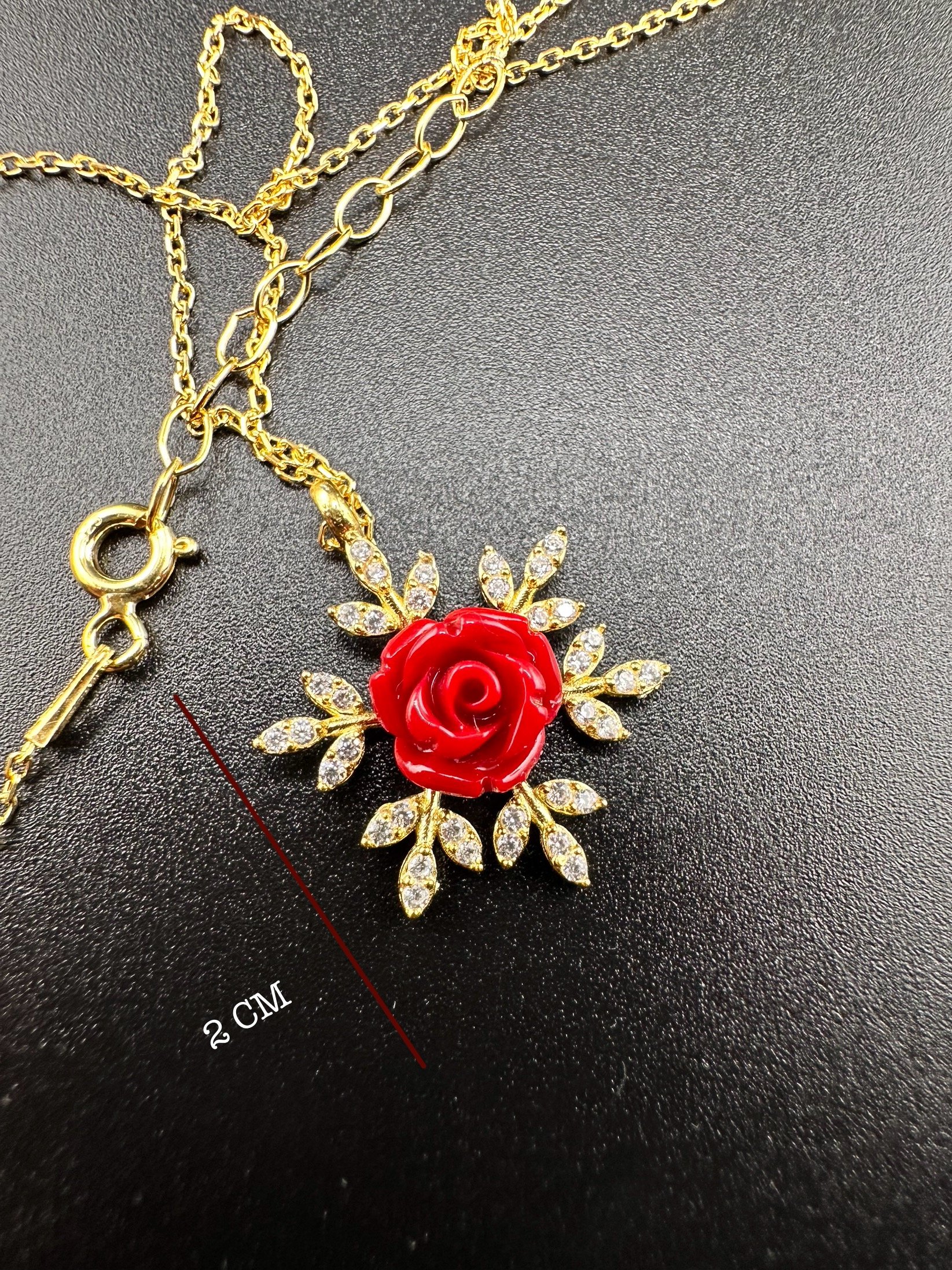 Kar tanesi, Kırmızı Gül, gold kaplamalı, 925 gümüş, kolye