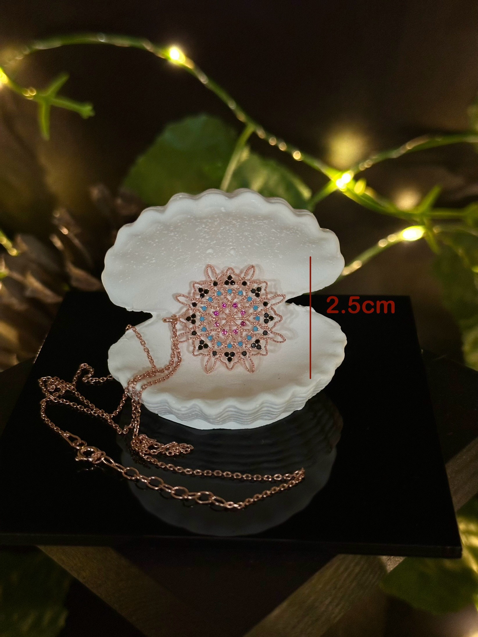 Kutsal geometri, 8 köşeli Selçuklu Yıldızı, Golden rose kaplamalı, 925 gümüş kolye