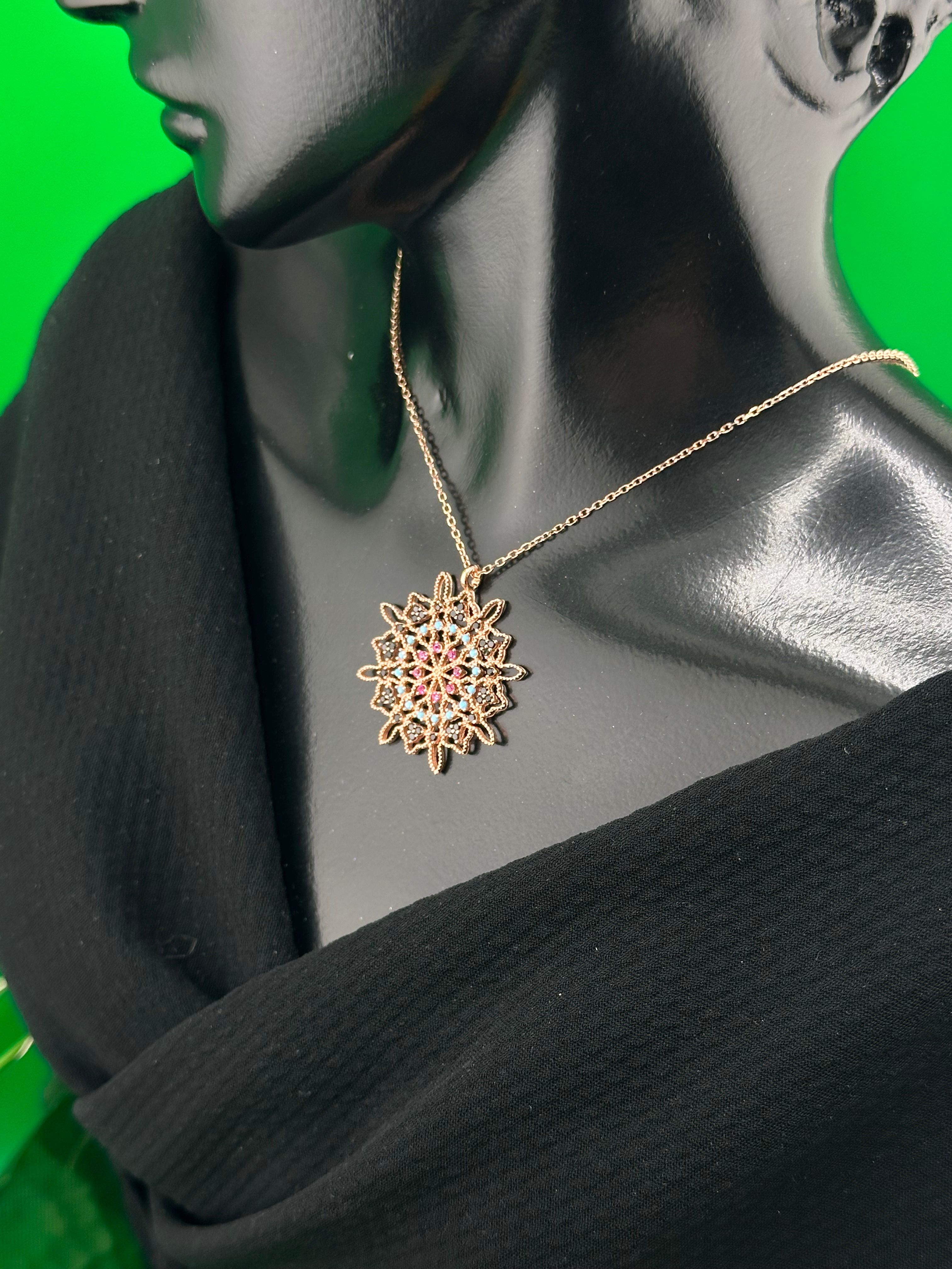 Kutsal geometri, 8 köşeli Selçuklu Yıldızı, Golden rose kaplamalı, 925 gümüş kolye