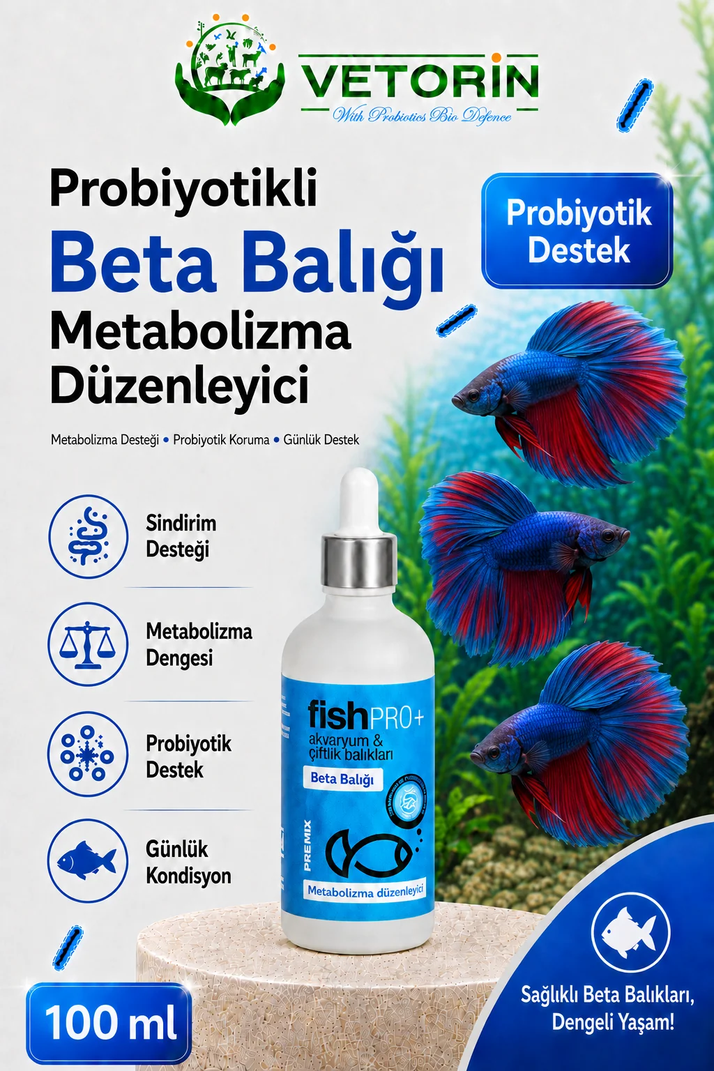 Probiyotikli Beta Balığı Sindirim ve Metabolizma Düzenleyici 100 ml