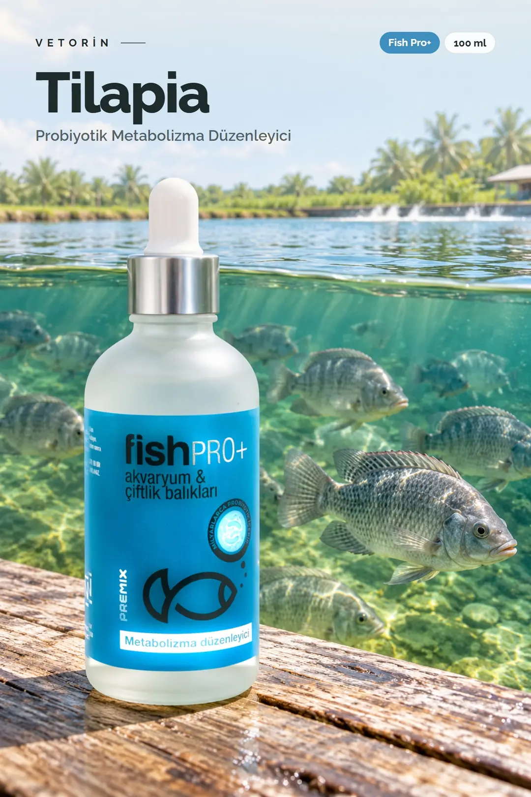 Tilapia ve Vetorin Fish Pro+ şişesi