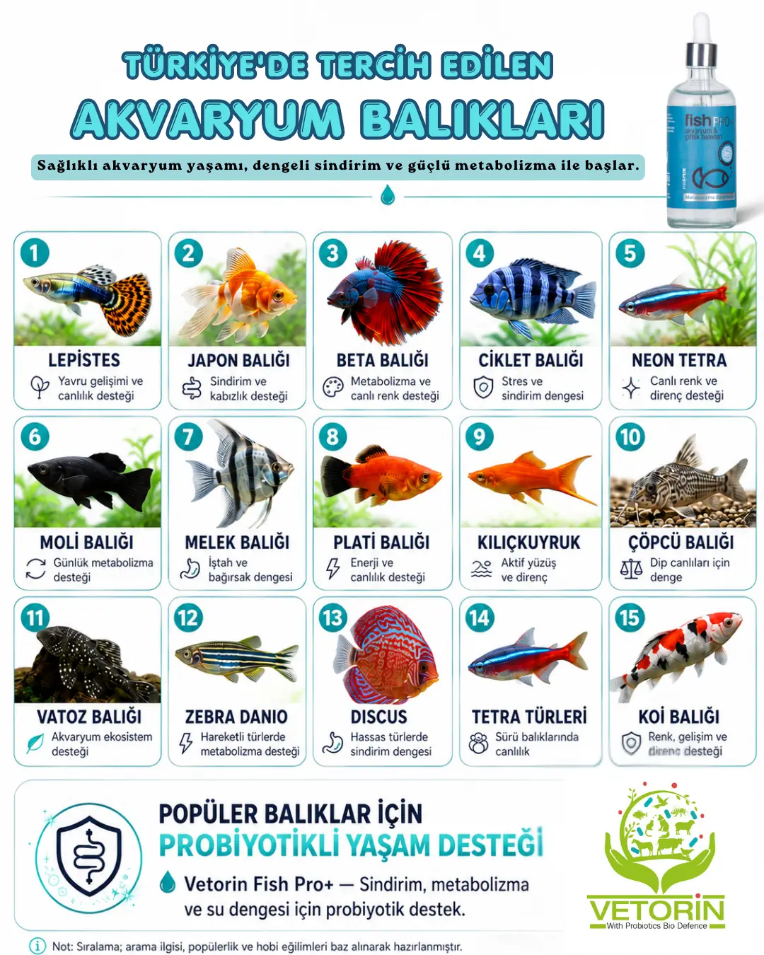 Türkiye’deki akvaryum hobisi eğilimleri, ilan yoğunluğu, sosyal medya içerikleri ve yaygın arama alışkanlıkları dikkate alınarak hazırlanmıştır.