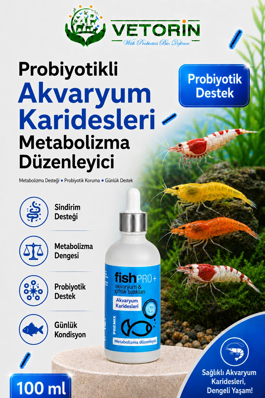 Probiyotikli Akvaryum Karidesleri Sindirim ve Metabolizma Düzenleyici 100 ml