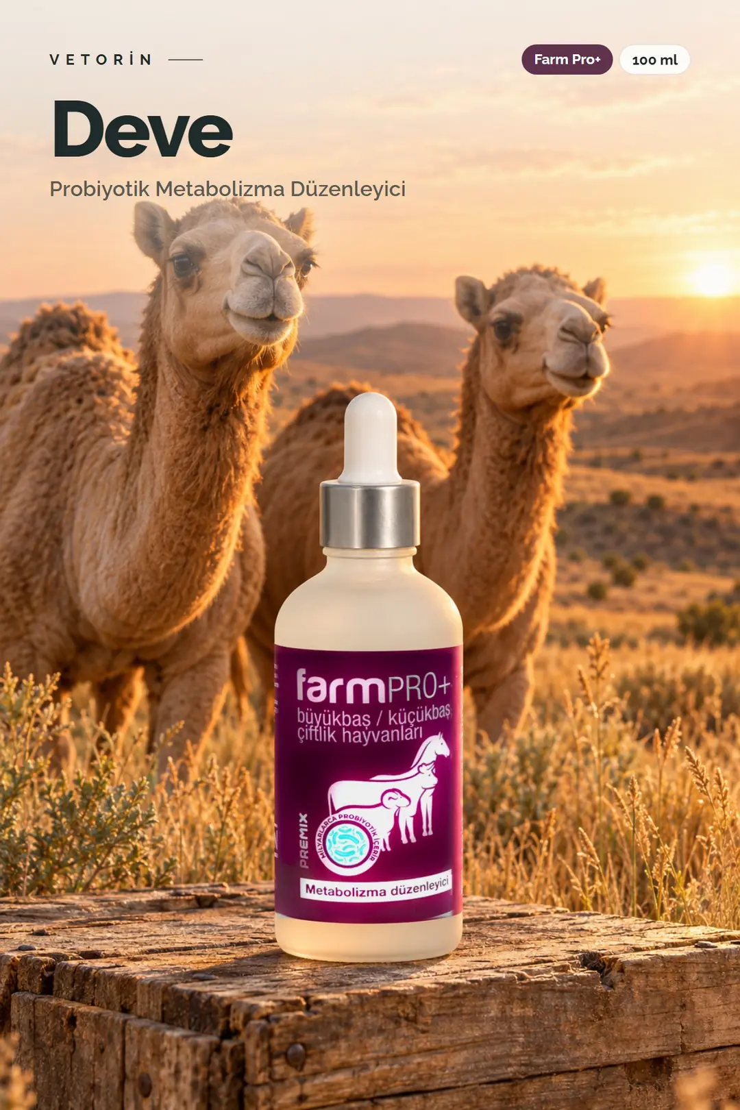 Deve ve Vetorin Farm Pro+ şişesi
