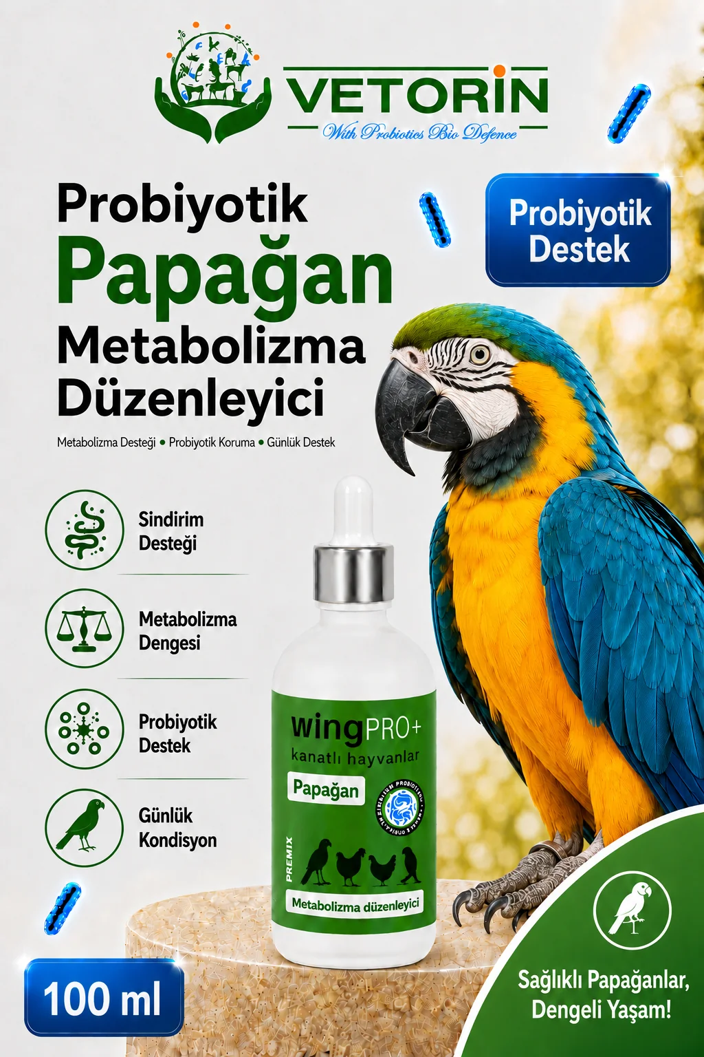 Probiyotikli Papağan Sindirim Sistemi Desteği & Metabolizma Düzenleyici 100 ml