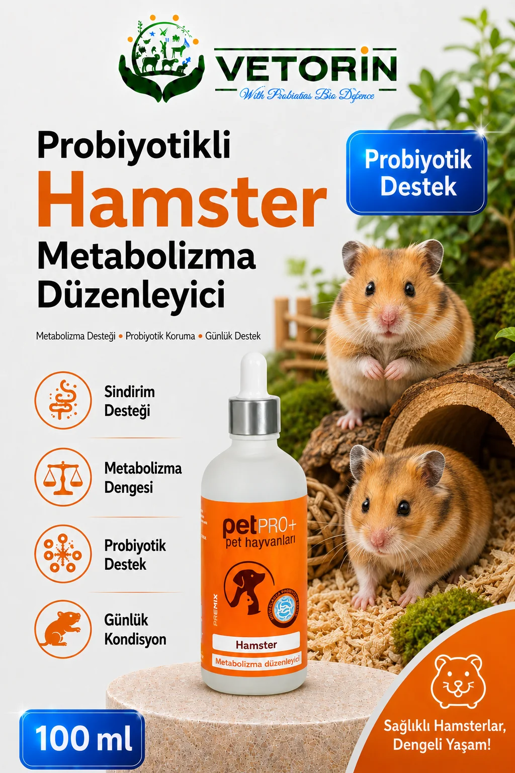Probiyotikli Hamster Sindirim ve Metabolizma Düzenleyici 100 ml Pet Pro+ 100ml