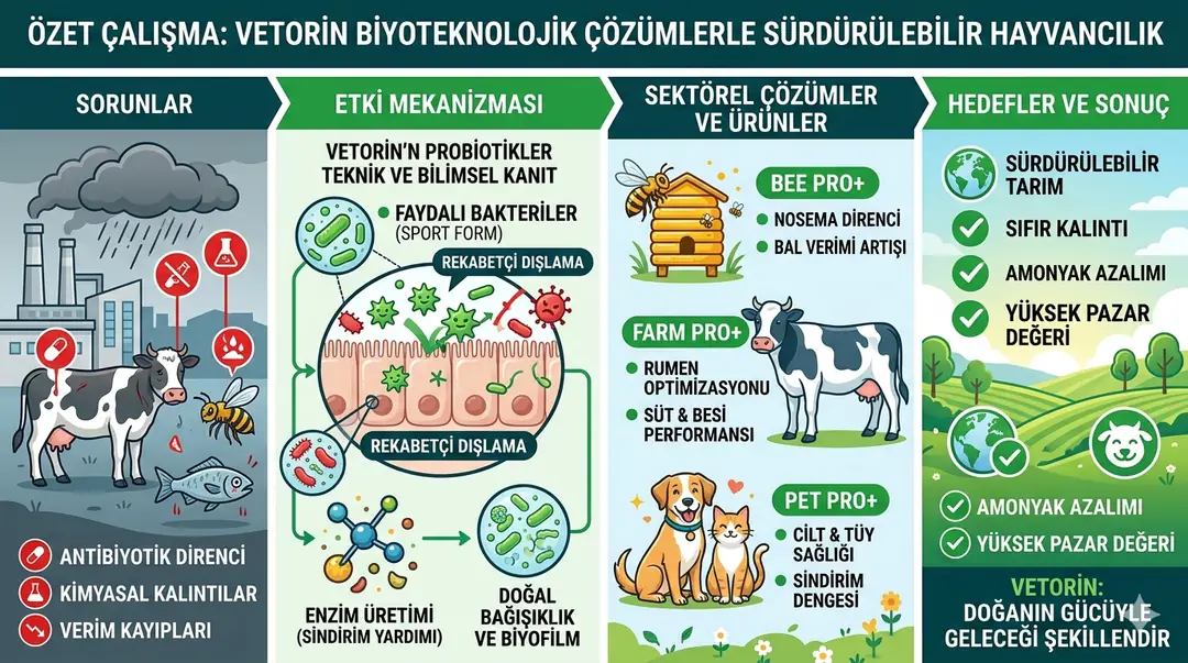 Vetorin, antibiyotik ve kimyasal kullanımına ihtiyaç bırakmayan yüksek dirençli sporlu Bacillus suşları ile hayvancılıkta verimliliği sindirim sisteminden başlayarak biyoteknolojik bir otoriteyle yeniden inşa eder.&nbsp;&nbsp;