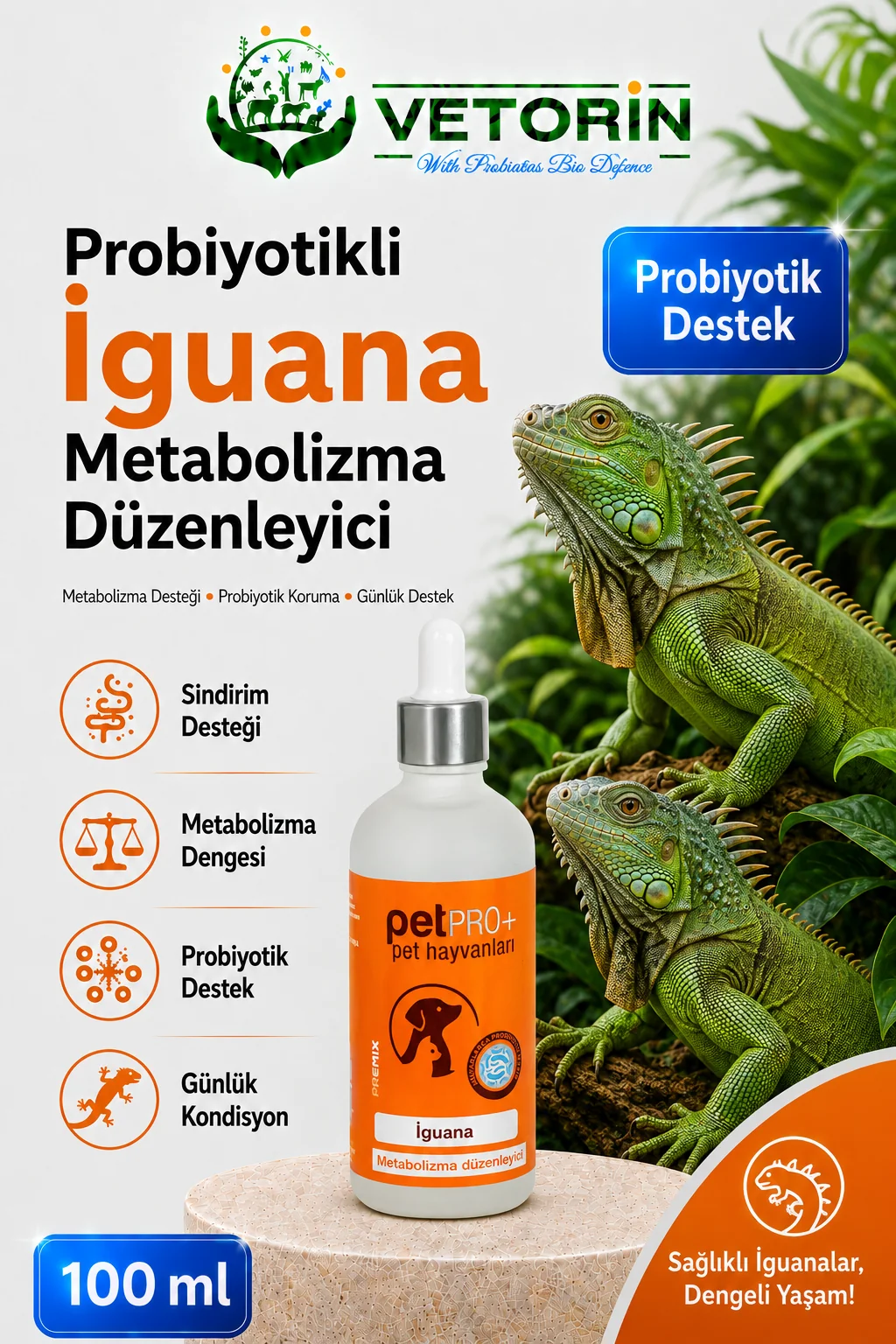 Probiyotikli İguana Sindirim ve Metabolizma Düzenleyici 100 ml Pet Pro+ 100ml