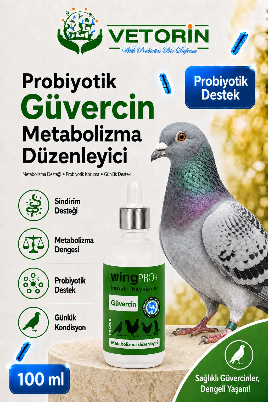 Probiyotikli Güvercin Sindirim Sistemi Desteği & Metabolizma Düzenleyici 100 ml