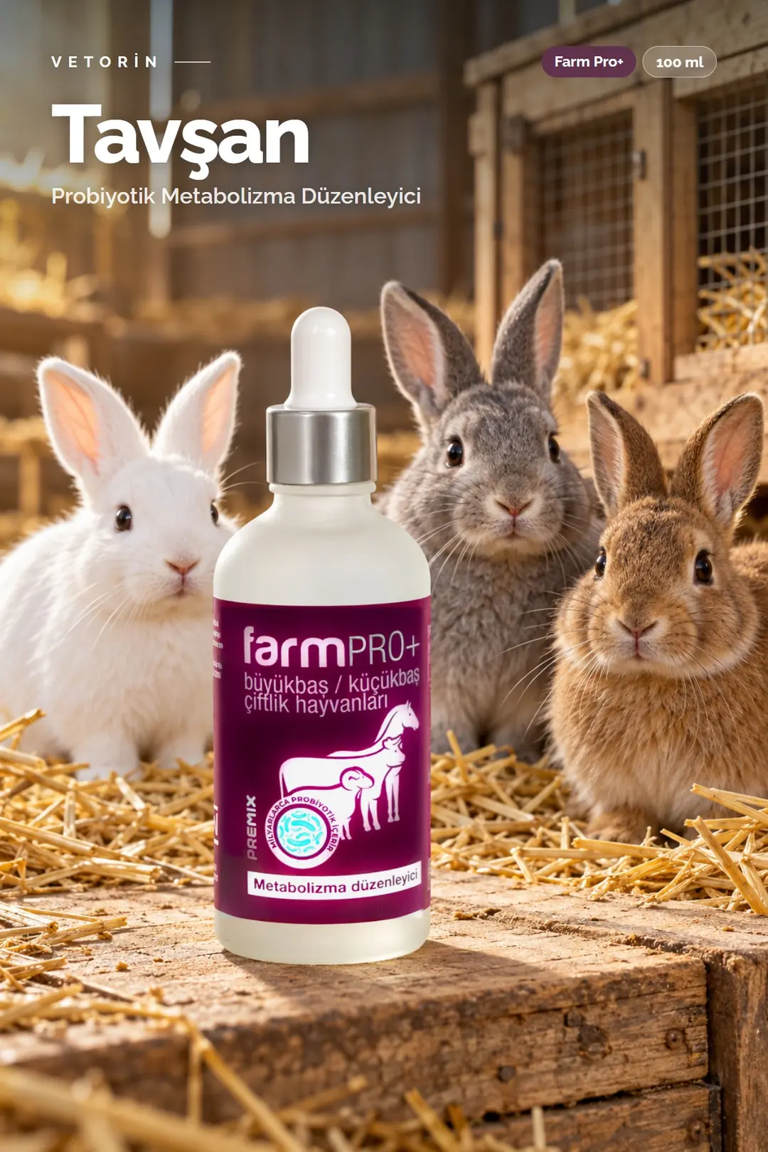 Tavşan ve Vetorin Farm Pro+ şişesi
