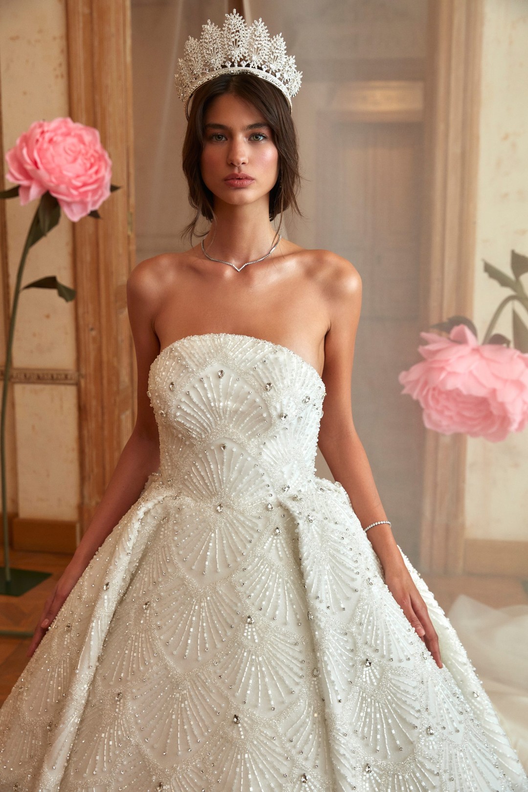 Modern Off White Crystal Embroidered Princess Ball Gown Elegant Sparkle