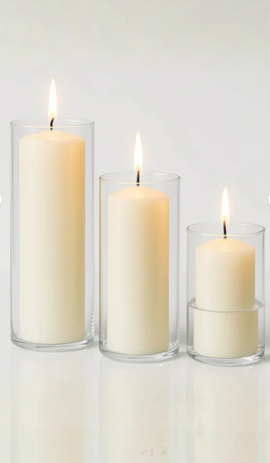 3 'lü Cam Vazo Silindir Mumluk Seti, Dekoratif Üçlü Cam Mumluk Seti, Modern Cam Mumluk Takımı