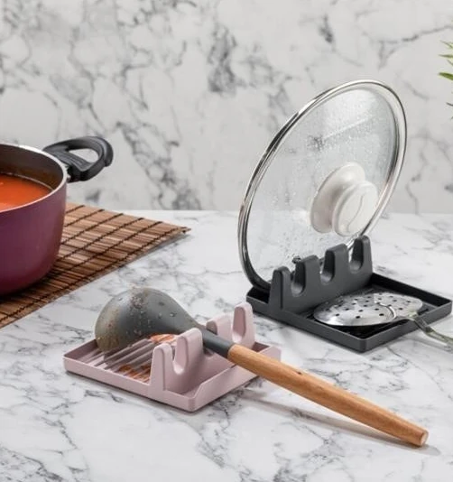 Tencere Kapak Tutuculu Kaşıklıklı Tencere Kapağı Standı Pratik Kaşık Kepçe Altlığı Düzenleyici Organizer