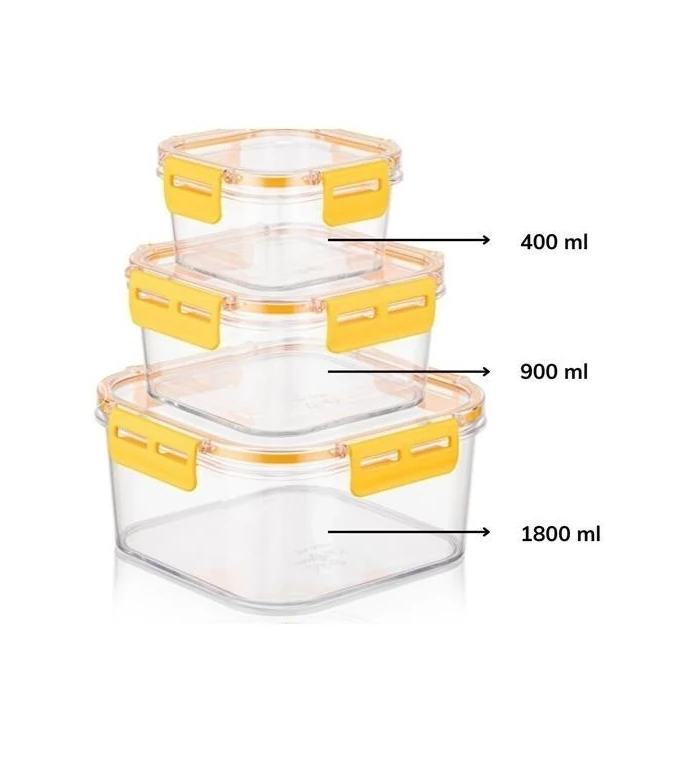 3'lü Pratik Silikon Contalı Sızdırmaz Kapaklı Sağlam İstiflenebilir Saklama Kapları