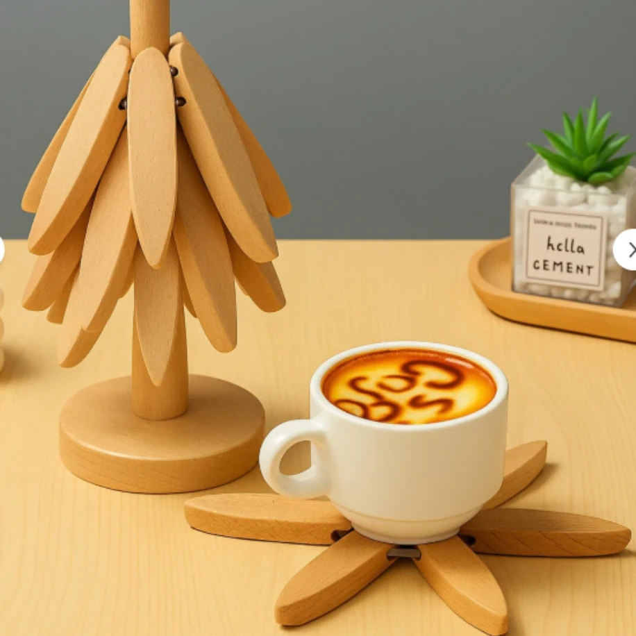 Bambu Nihale Seti, Standlı 4'lü Isıya Dayanıklı Bardak ve Tencere Altı Katlanır Nihale